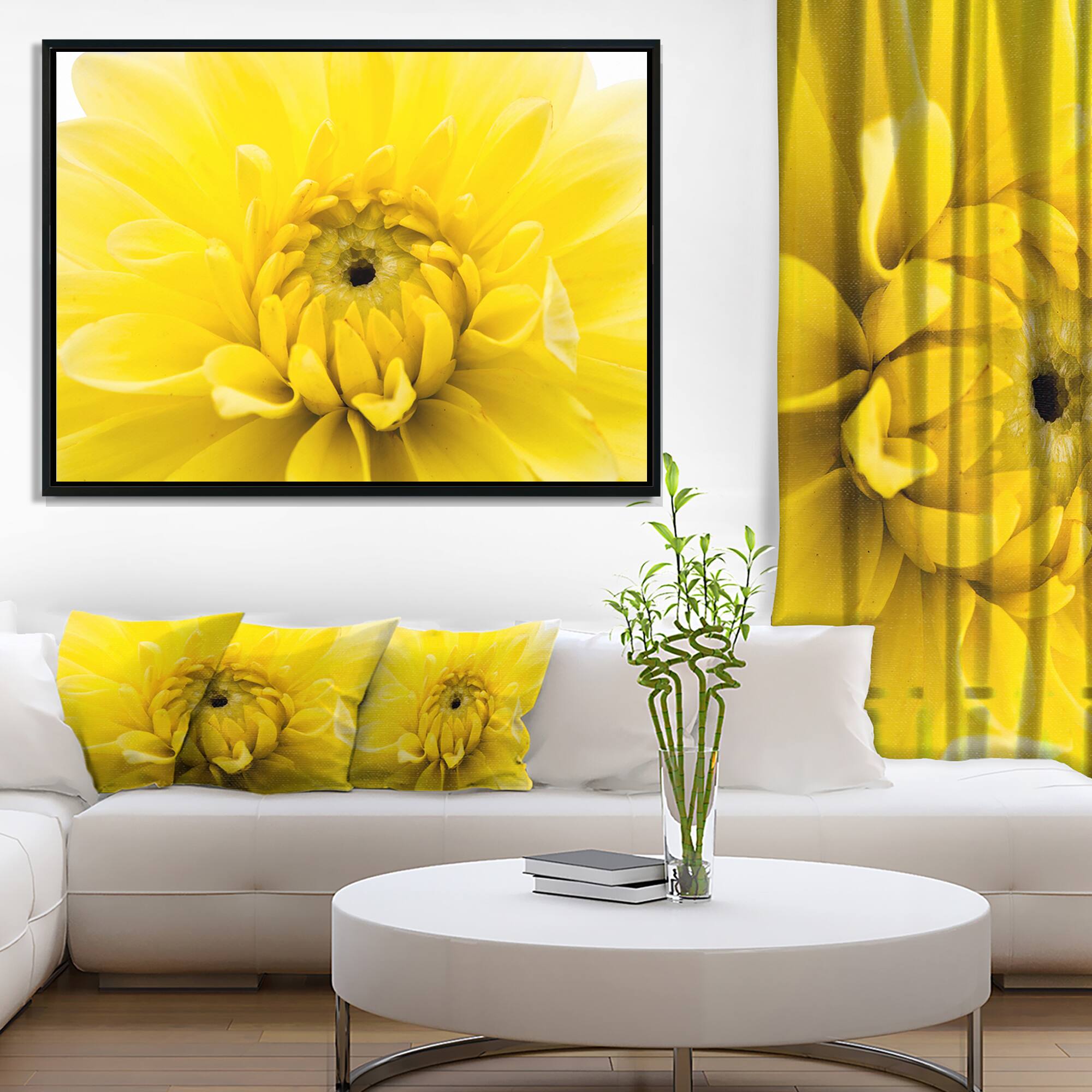 Designart - Yellow Chrysanthemum Gold Flower - Flower Artwork on Canvas in Black Frame