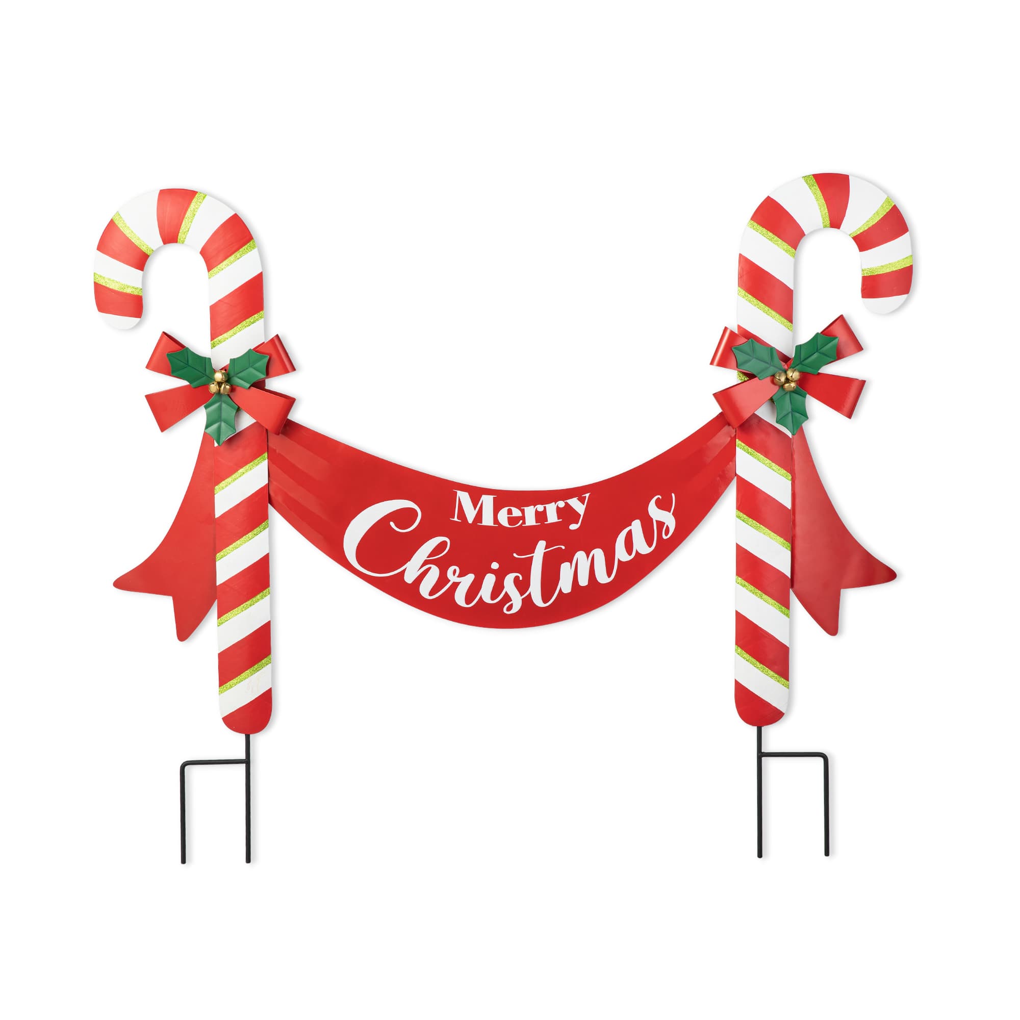 Glitzhome® 3ft. Merry Christmas Candy Cane Metal Yard Stake