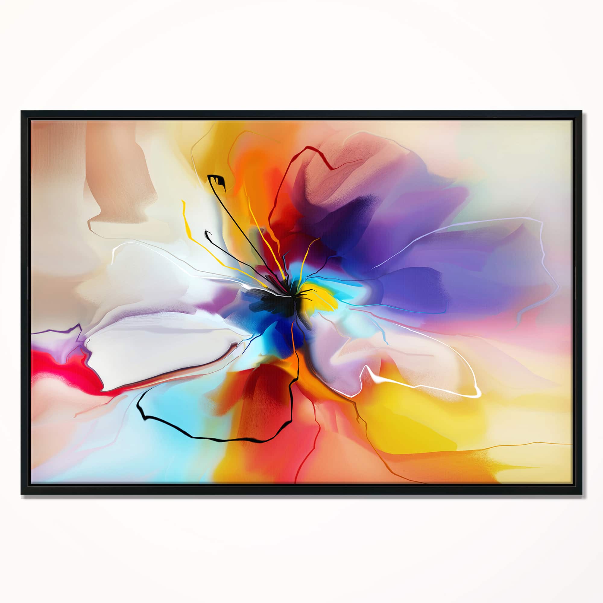 Designart - Creative Flower in Multiple Colors - Large Floral Framed Canvas art