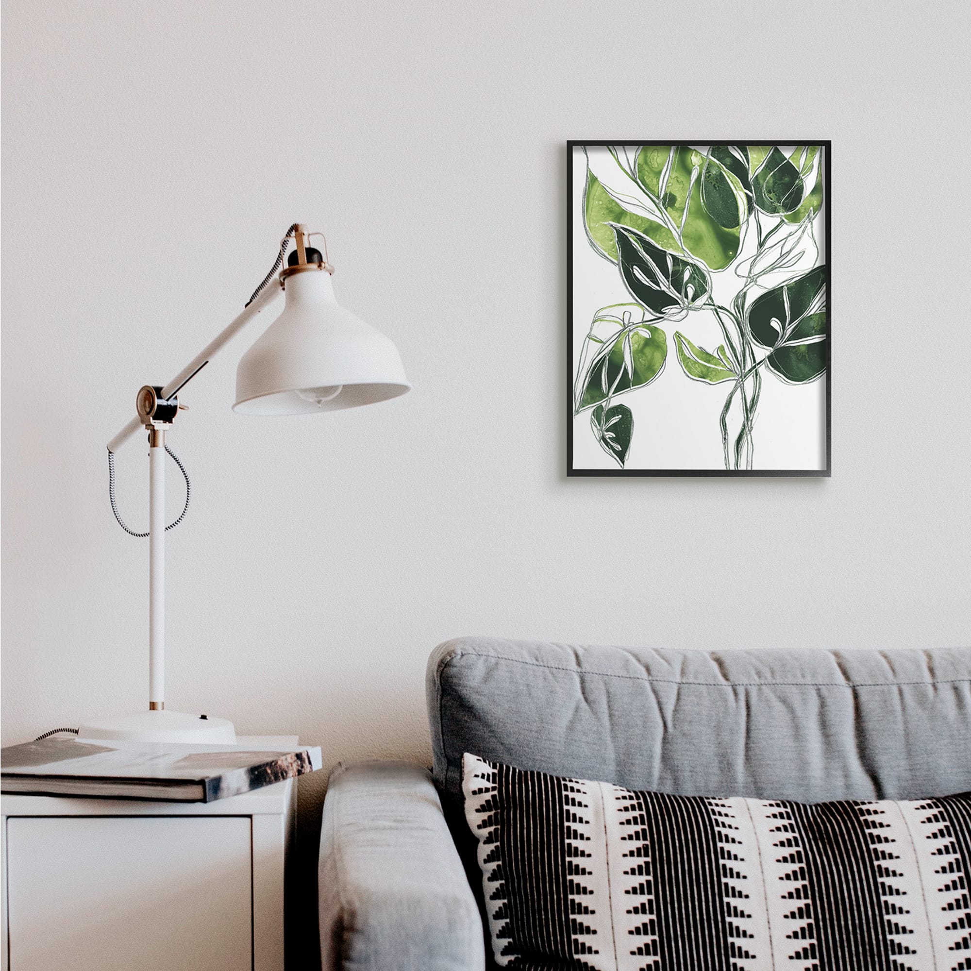 Stupell Industries Intricate Palm Vines Unique Green Leaves in Black Frame Wall Art