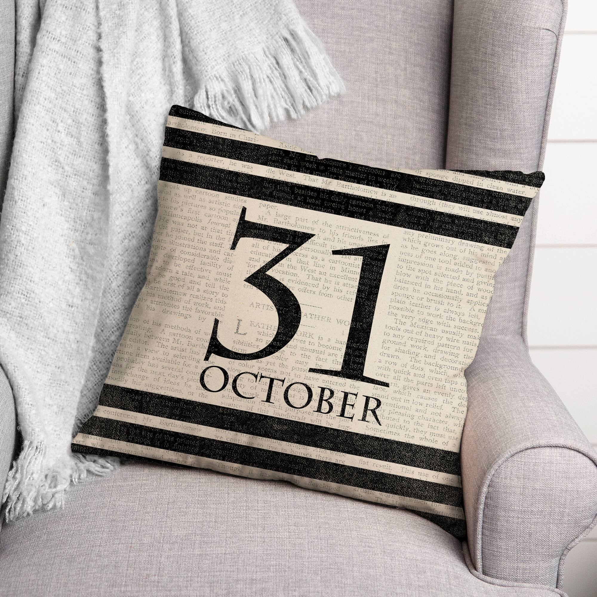 Halloween Date Newspaper Throw Pillow