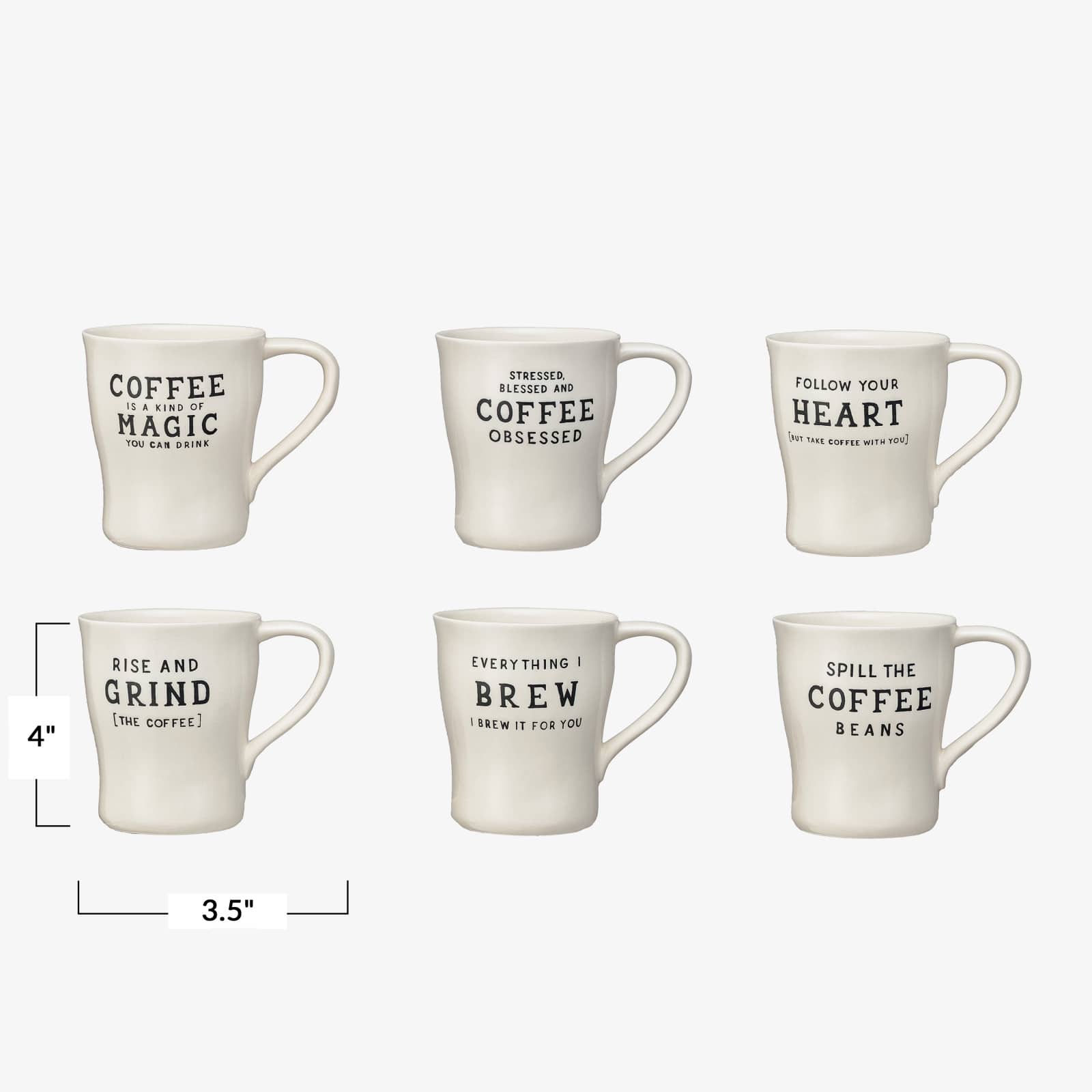 Hello Honey® 12oz. White & Black Inspirational Brew Stoneware Coffee Mug Set