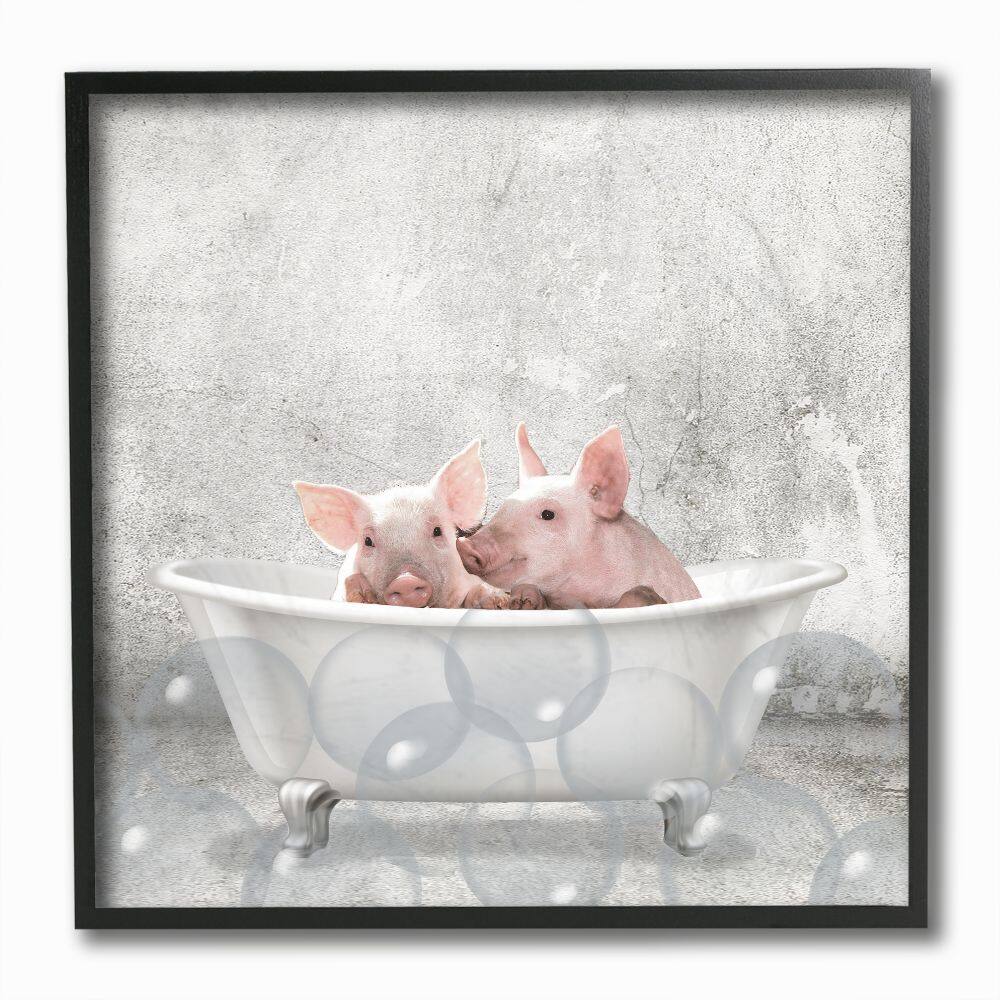 Stupell Industries Baby Piglets Bath Time Wall Art in Frame
