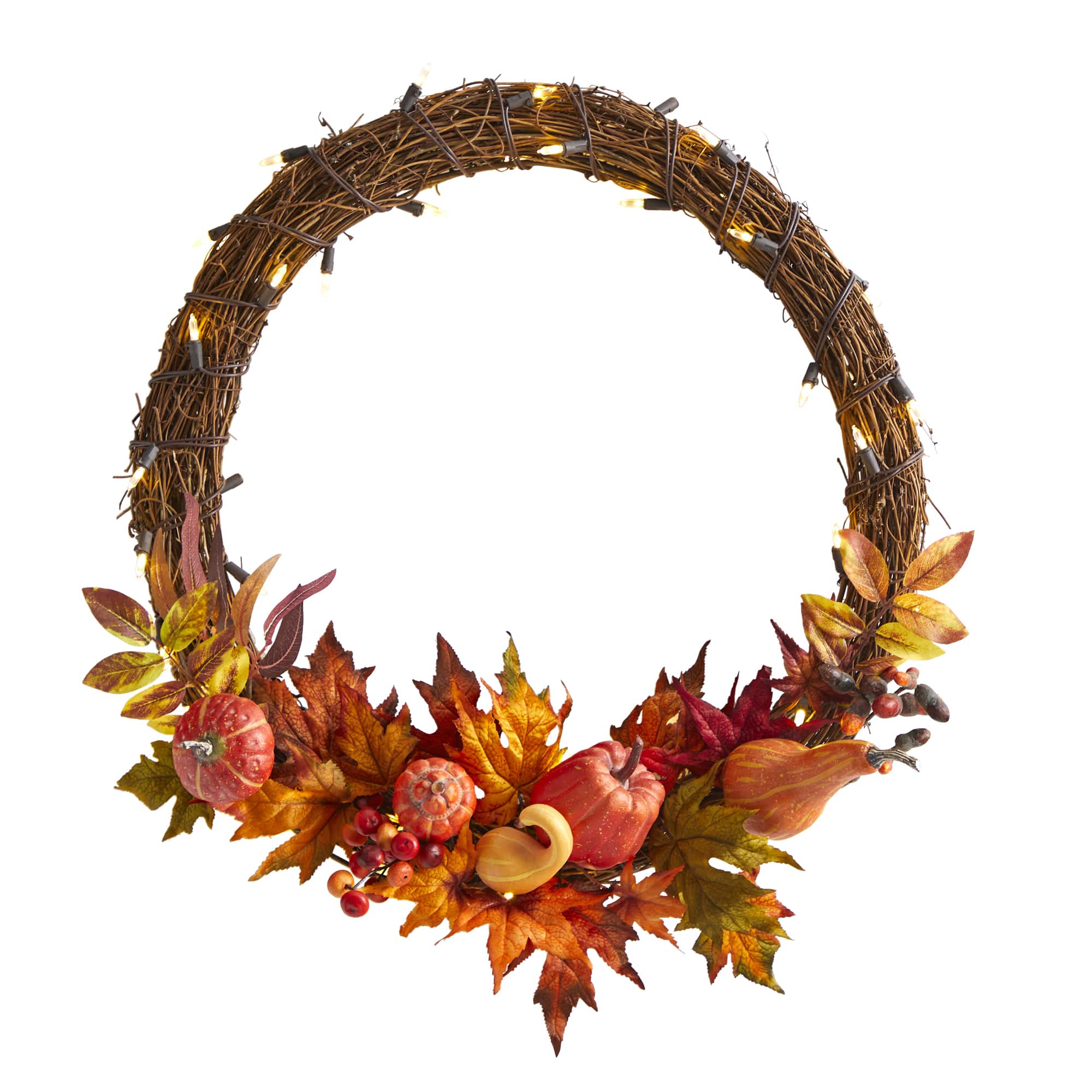 22" Pre-Lit Pumpkin & Maple Autumn Wreath