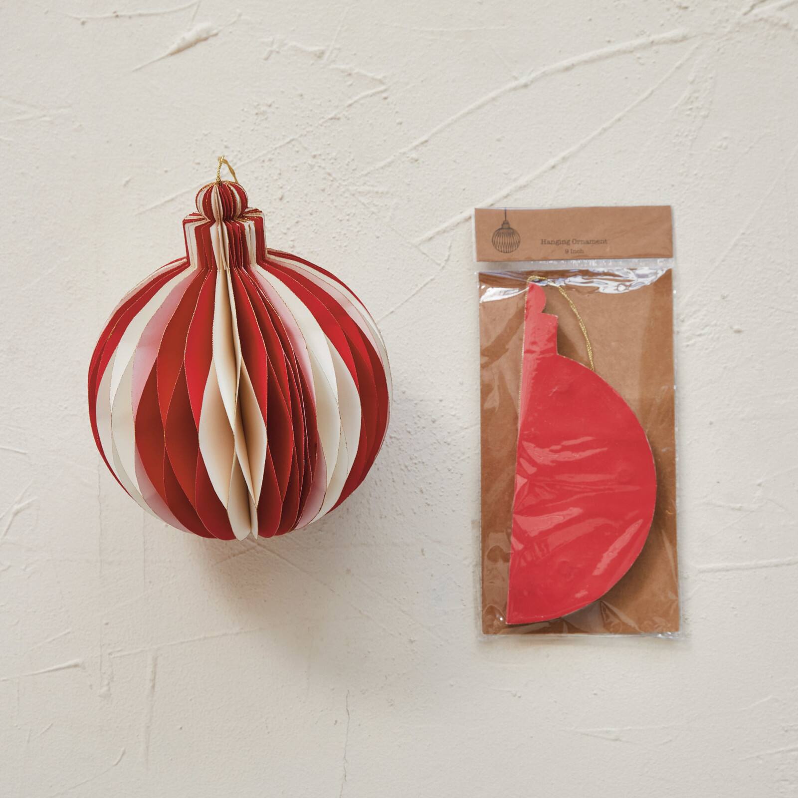 Hello Honey® Red & Cream Glittering Honeycomb Paper Ornaments, 2ct.