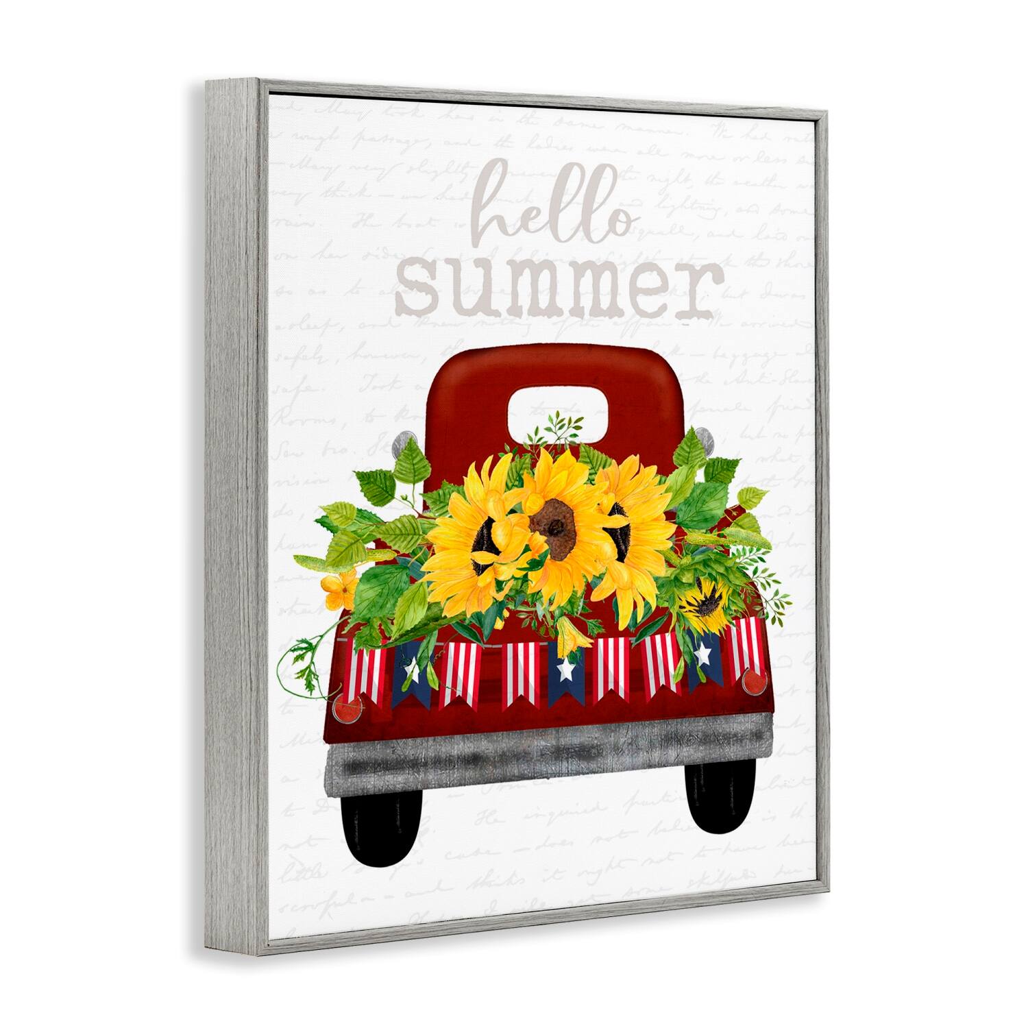 Stupell Industries Hello Summer Quote Sunflower Flower Patriotic Truck Framed Giclee Art