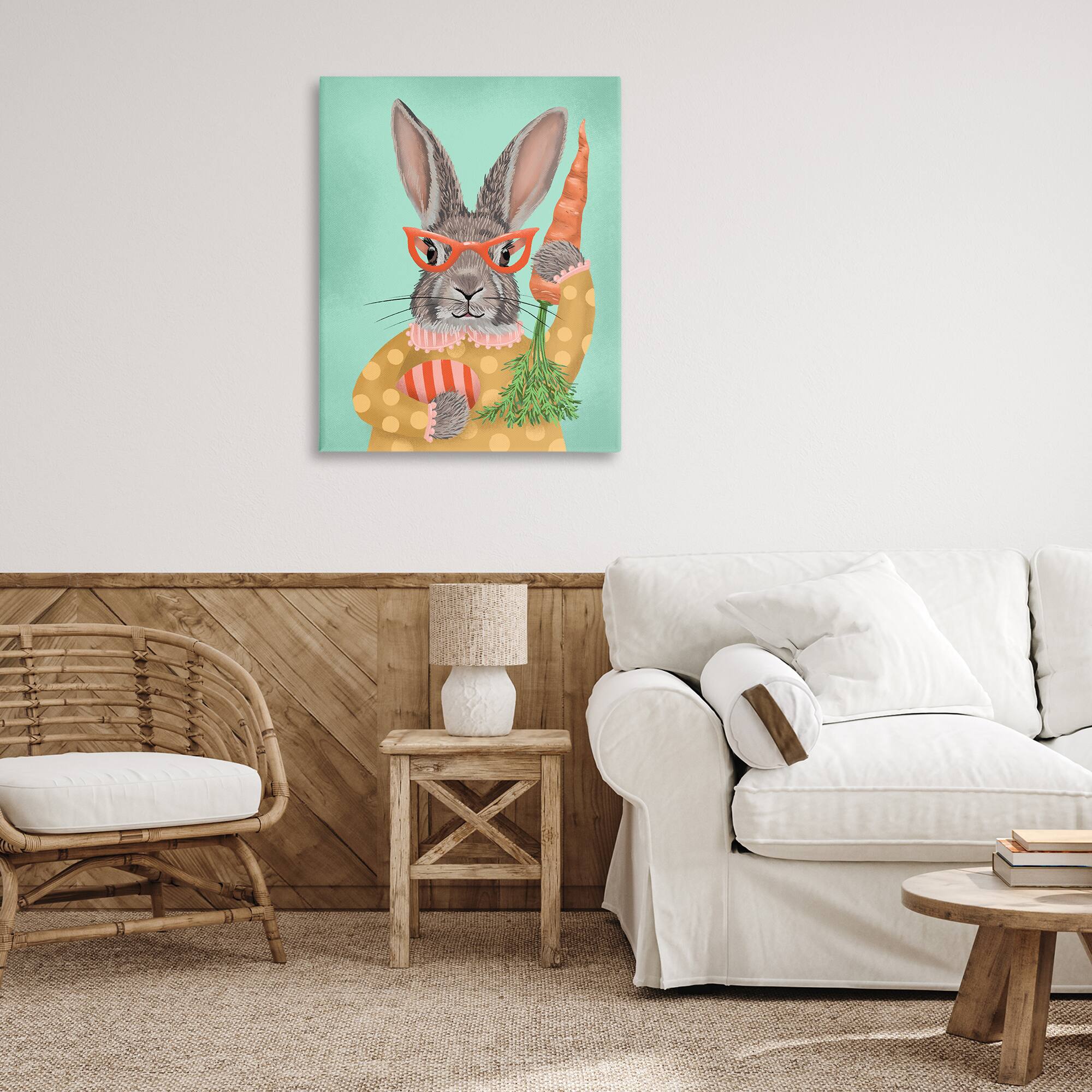 Stupell Industries Polka Dot Spring Rabbit Canvas Wall Art