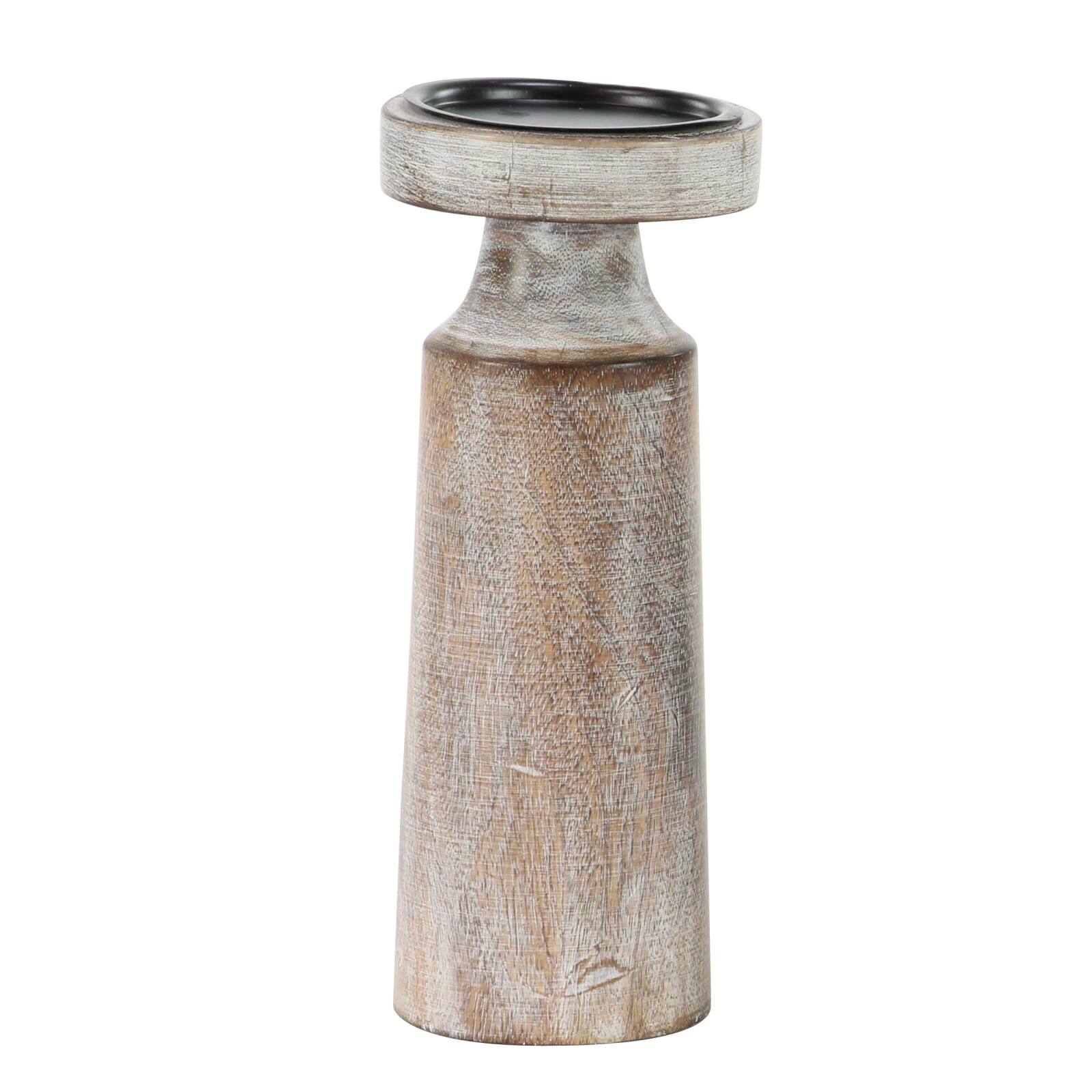 Brown Mango Wood Natural Candle Holder Set