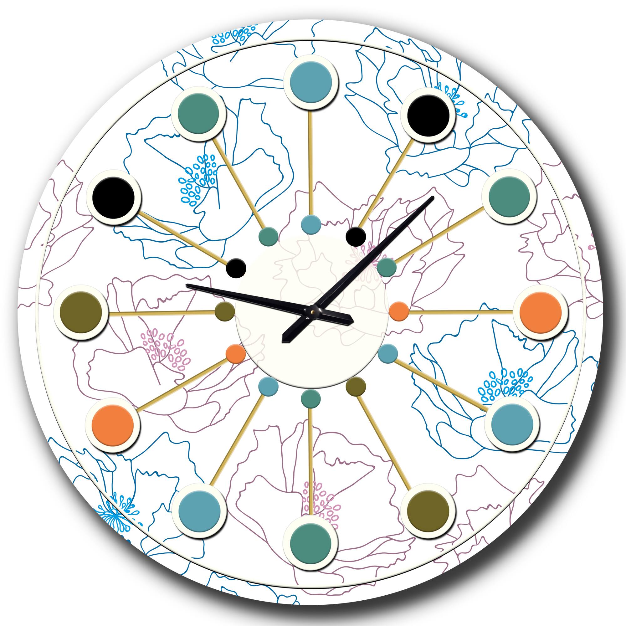 Designart 'Retro Handdrawn Poppies I Mid-Century Modern Wall Clock