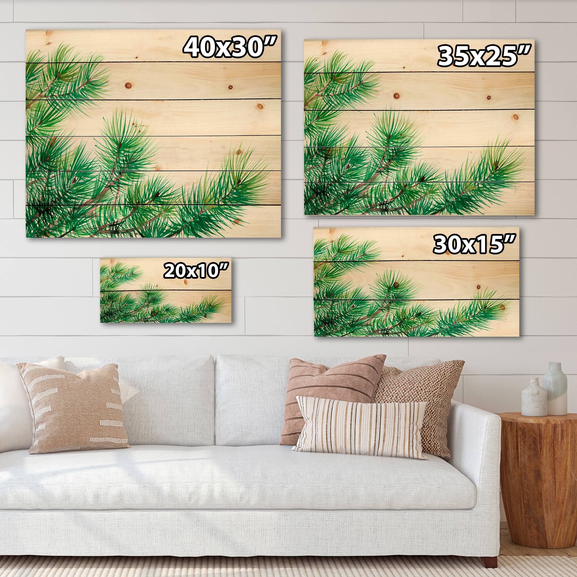 Designart - Pine Tree Branches - Traditional Print on Natural Pine Wood