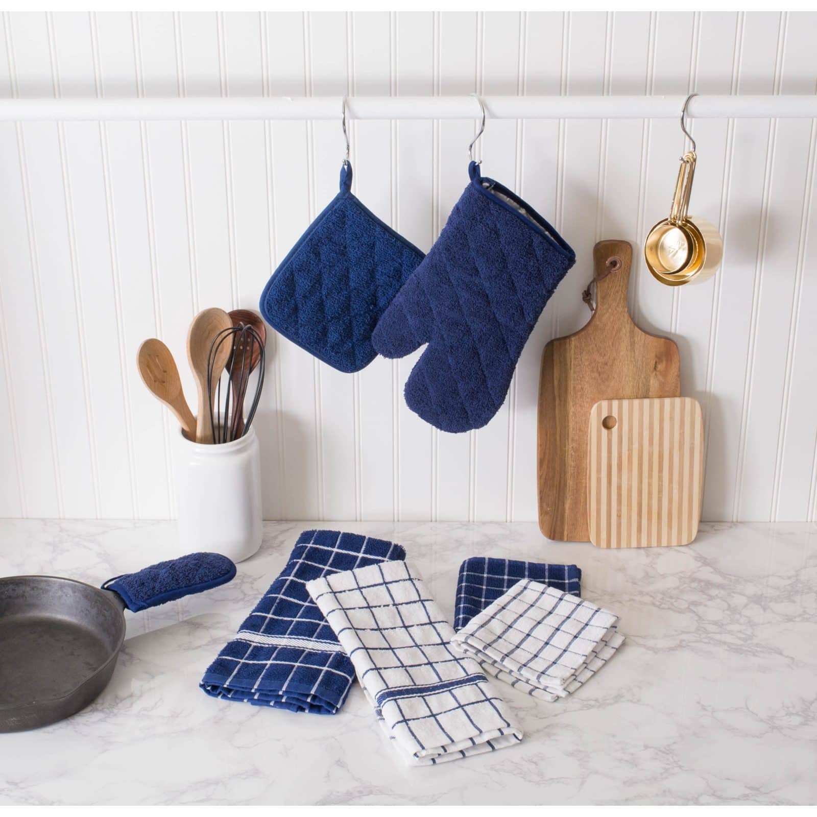 DII® Blue Windowpane Terry Dishtowel, 4ct.