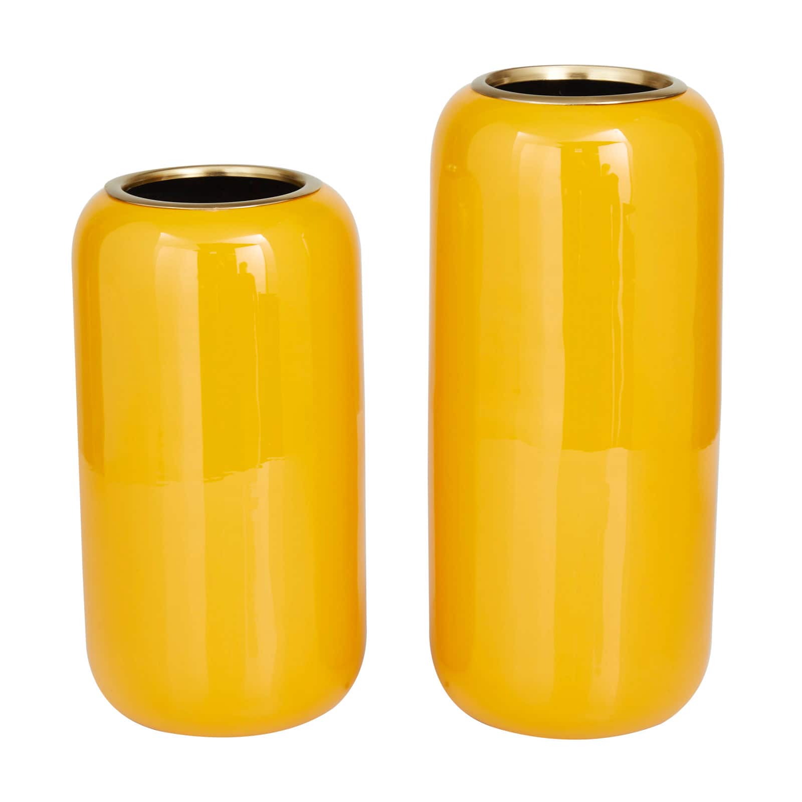 Yellow Metal Vase Set of 2 11", 13"