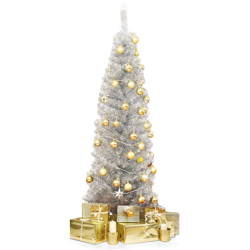 Costway 6ft. Unlit Silver Slim Pencil Tinsel Artificial Christmas Tree