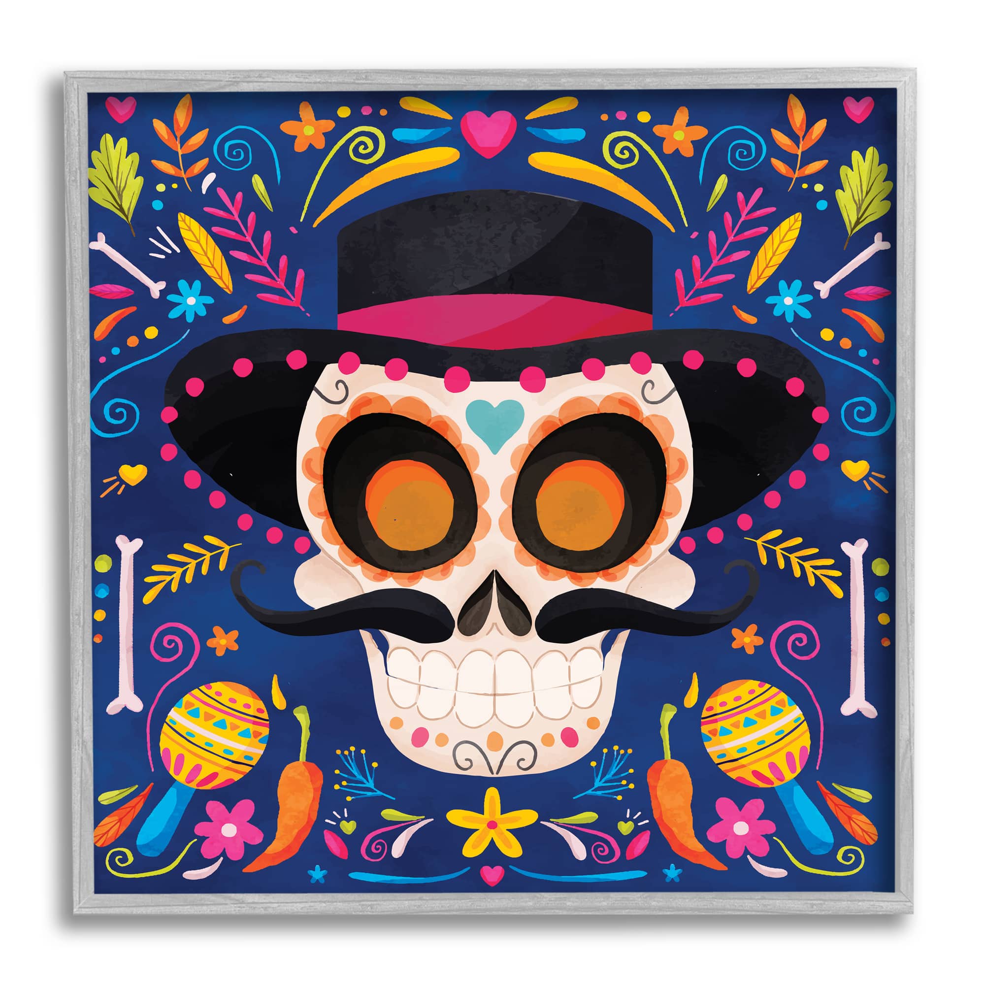 Stupell Industries Day Of Dead Patterned Skull Framed Giclee Art