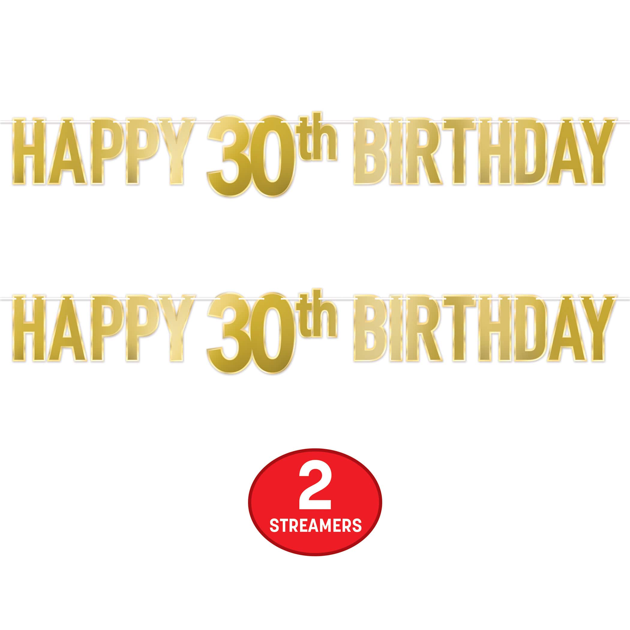 Beistle 7.75" x 5ft. Gold Foil Happy 30th Birthday Streamers, 2ct.