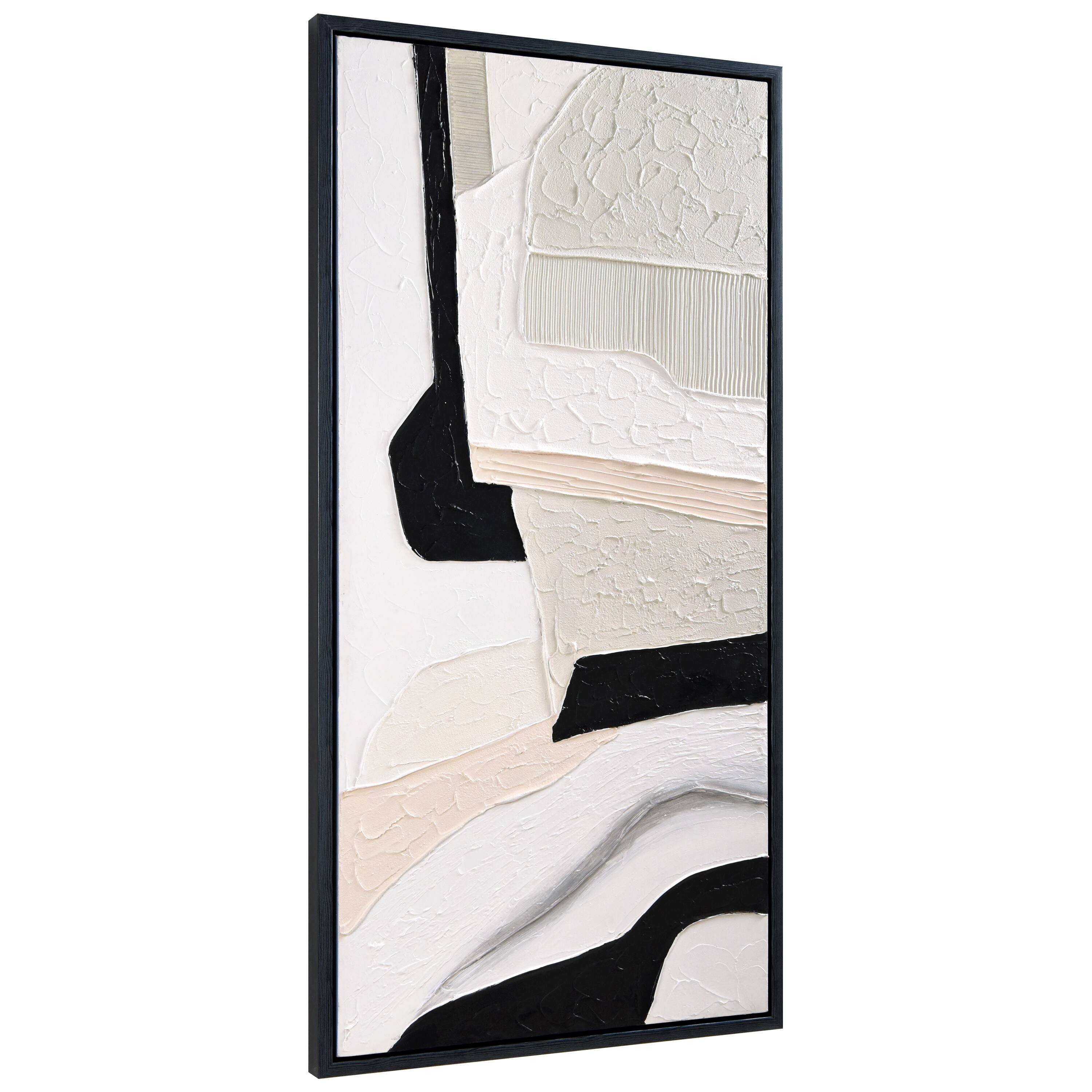 Empire Art Direct 48" x 24" Monochrome Abstract Heavily Textured Hand Painted Framed Canvas Wall Art