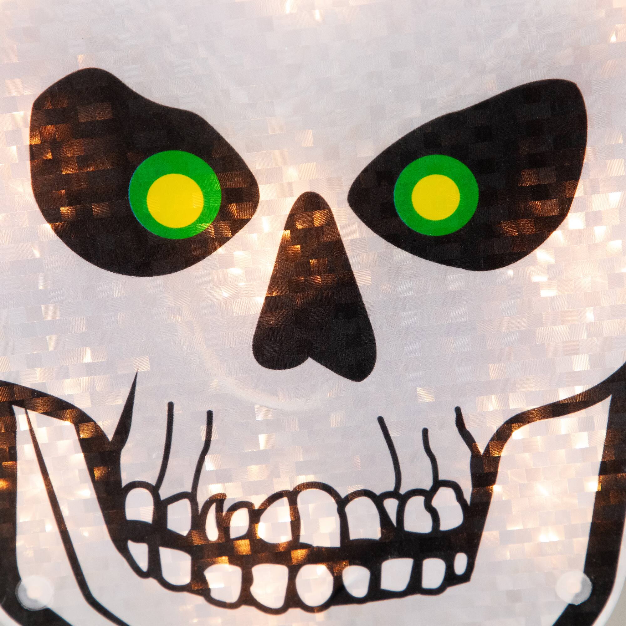 12" Silver & Black Holographic Lighted Skull Halloween Window Silhouette Decoration
