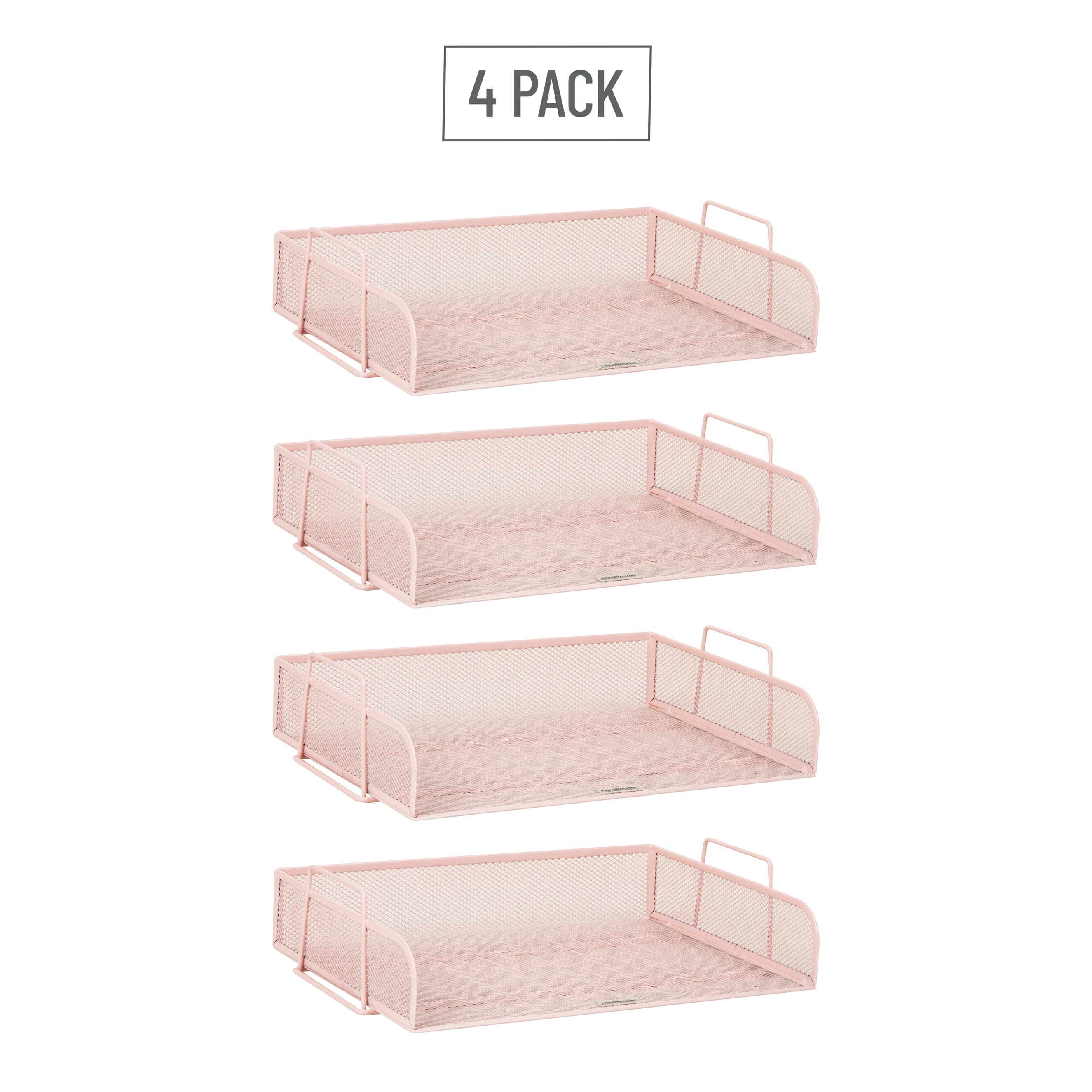 Mind Reader Stackable Paper Tray, Desktop Organizer, File Storage, Office, Metal Mesh, 4 Pcs., Pink