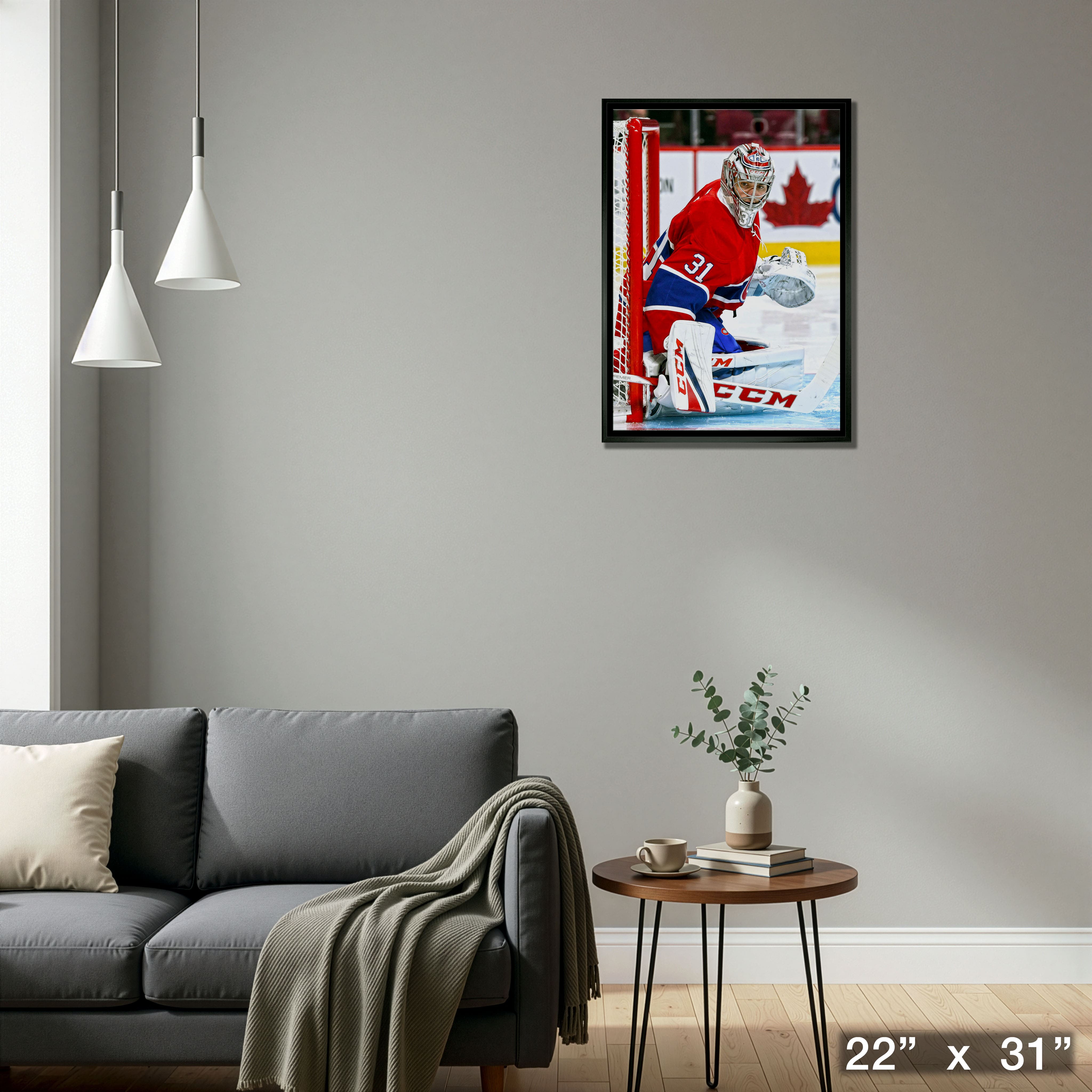 Carey Price Unsigned 20" x 29" Framed Canvas Action "Protecting the Net" 22" x 31"