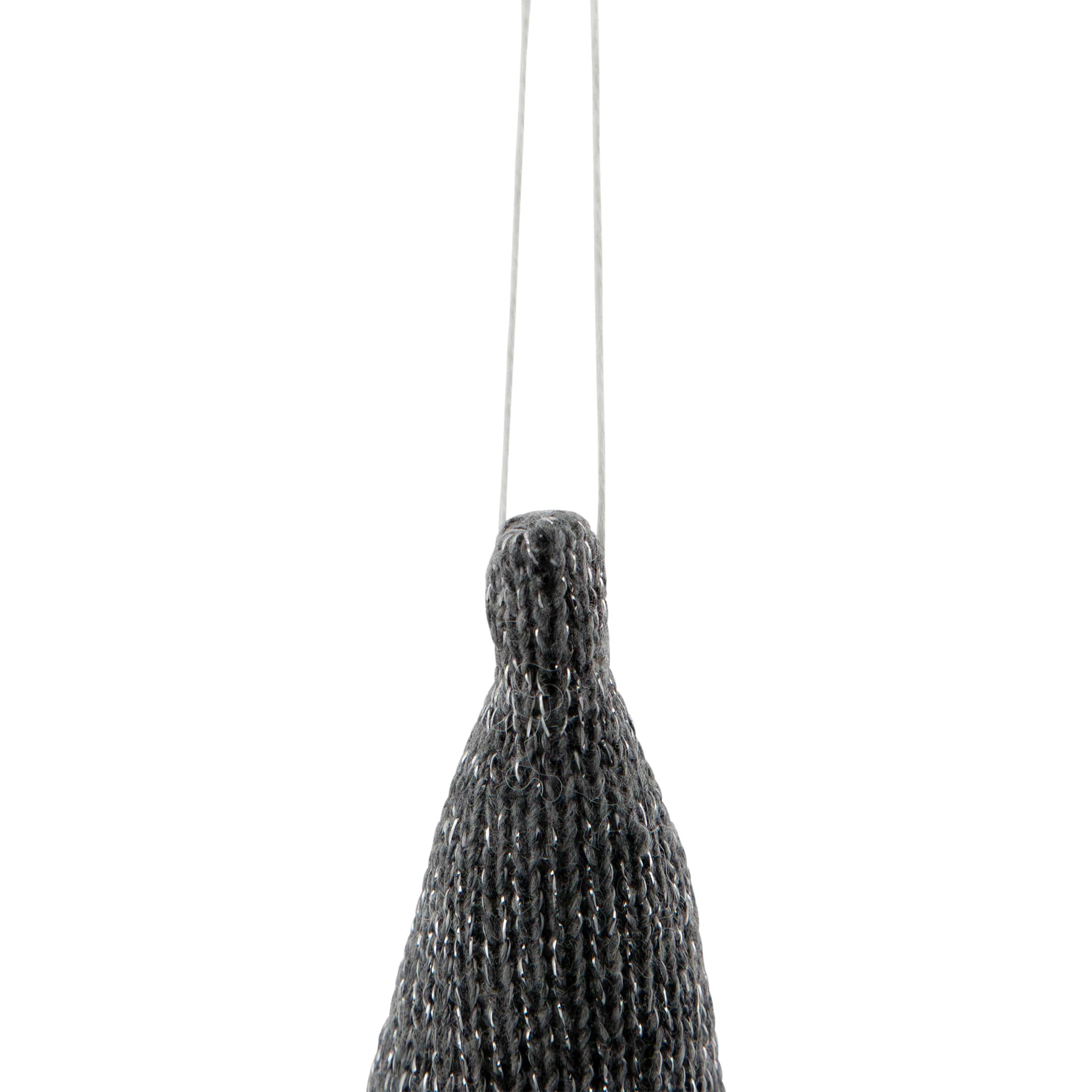 8" Metallic Gray Knit Gnome Head LED Ornament