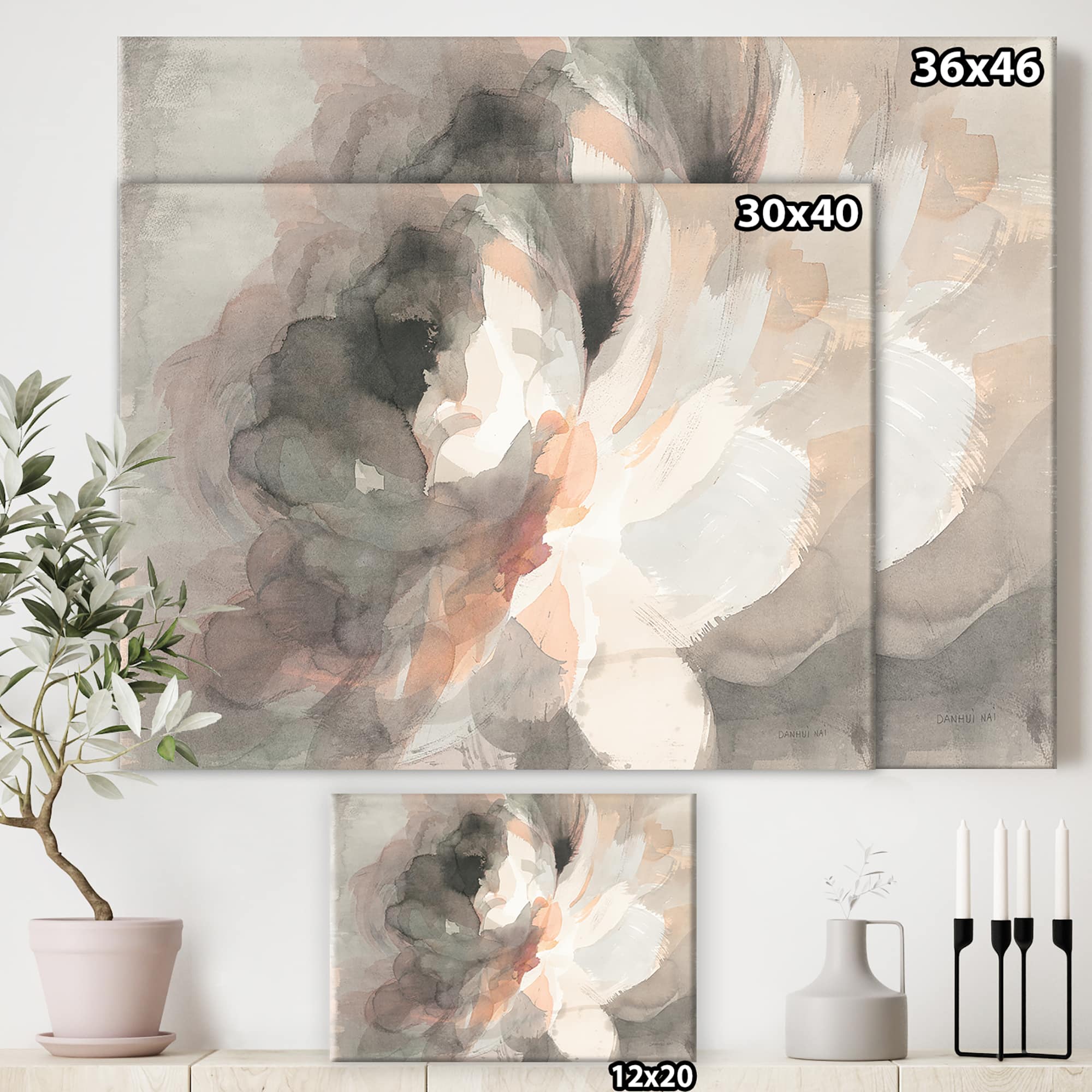 Designart - Abstract Peony Grey - Pink Modern Gallery-wrapped Canvas