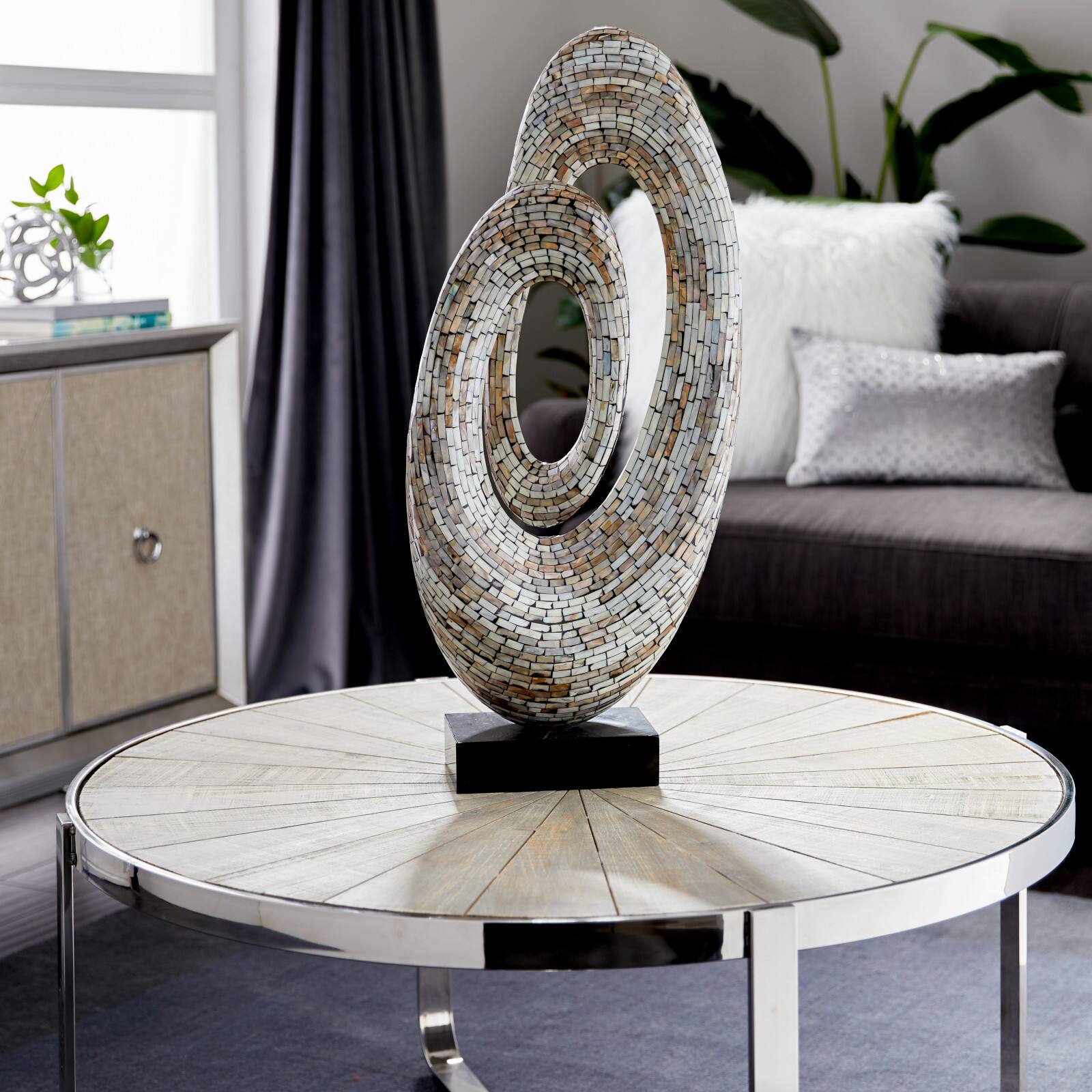 29" Gray Mother of Pearl Abstract Sculpture