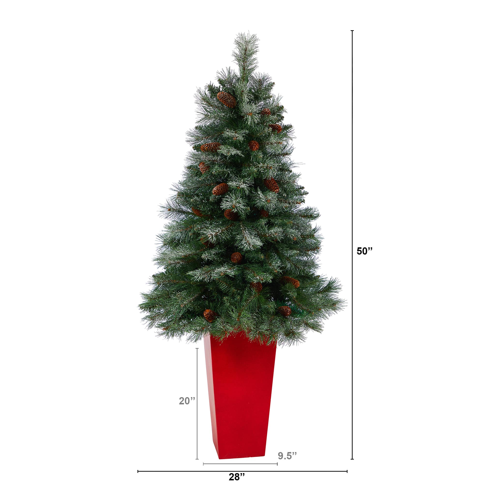 55" Unlit Snowed French Alps Mountain Pine Artificial Christmas Tree In Red Tower Planter