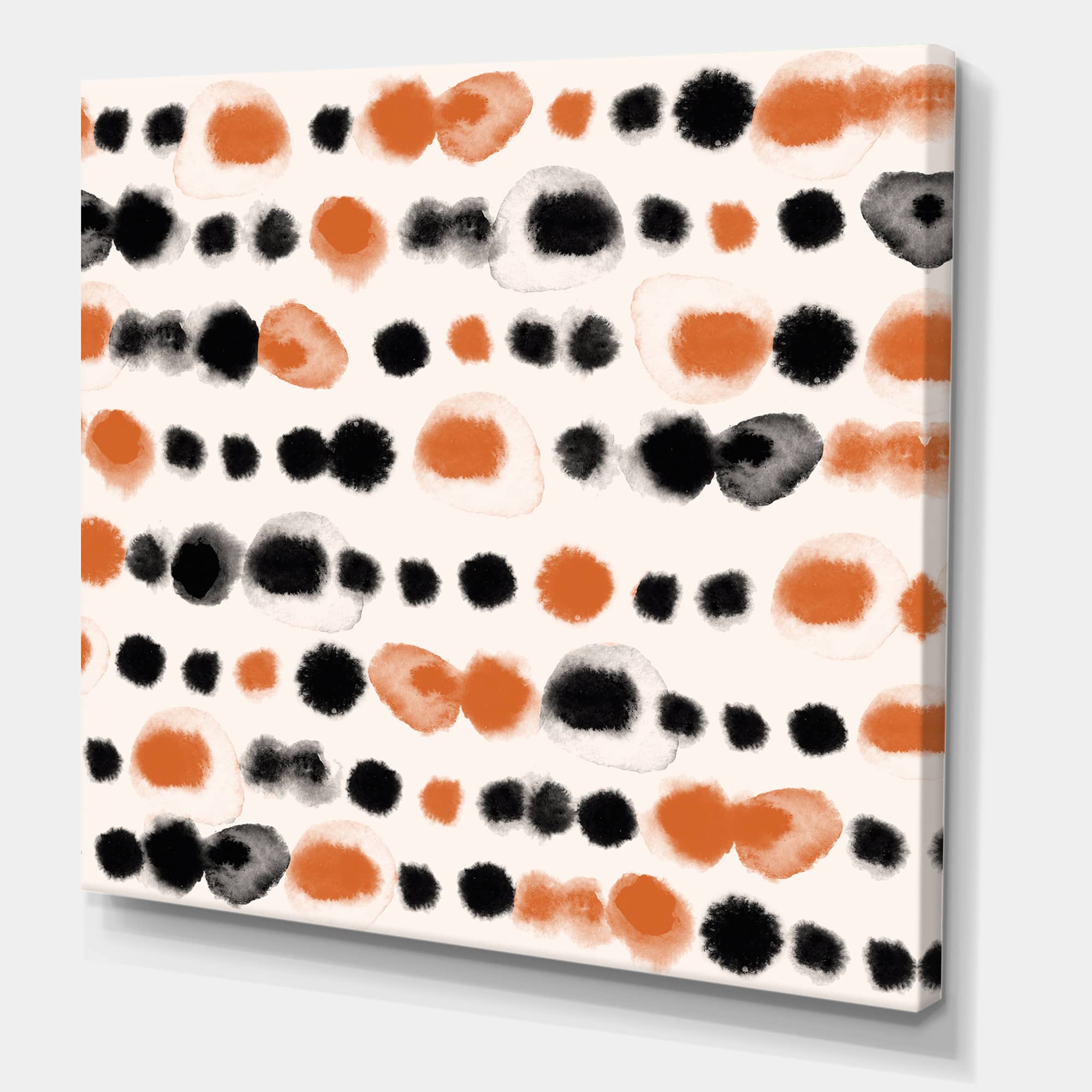 Designart - Black and Orange Polka Dots - Modern Canvas Wall Art Print