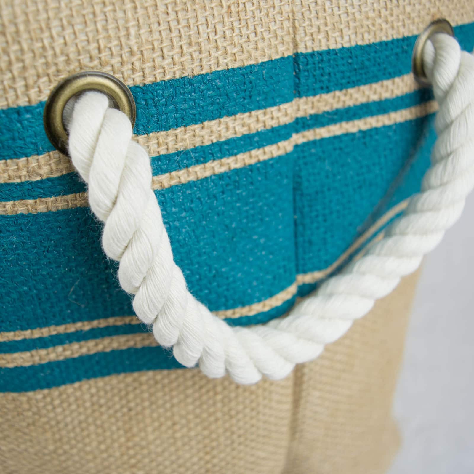 DII® 15" Border Teal Round Burlap Bin