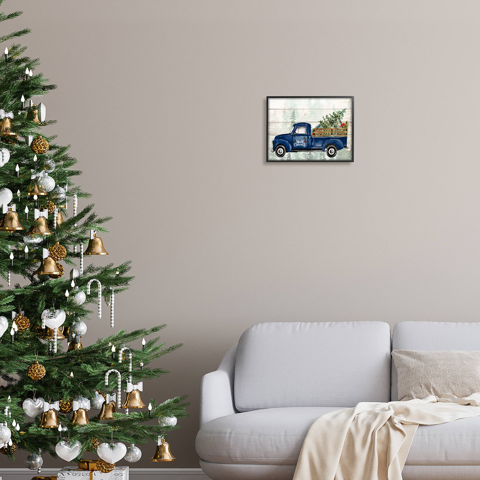 Stupell Industries Merry Christmas Blue Holiday Truck Framed Giclee Art