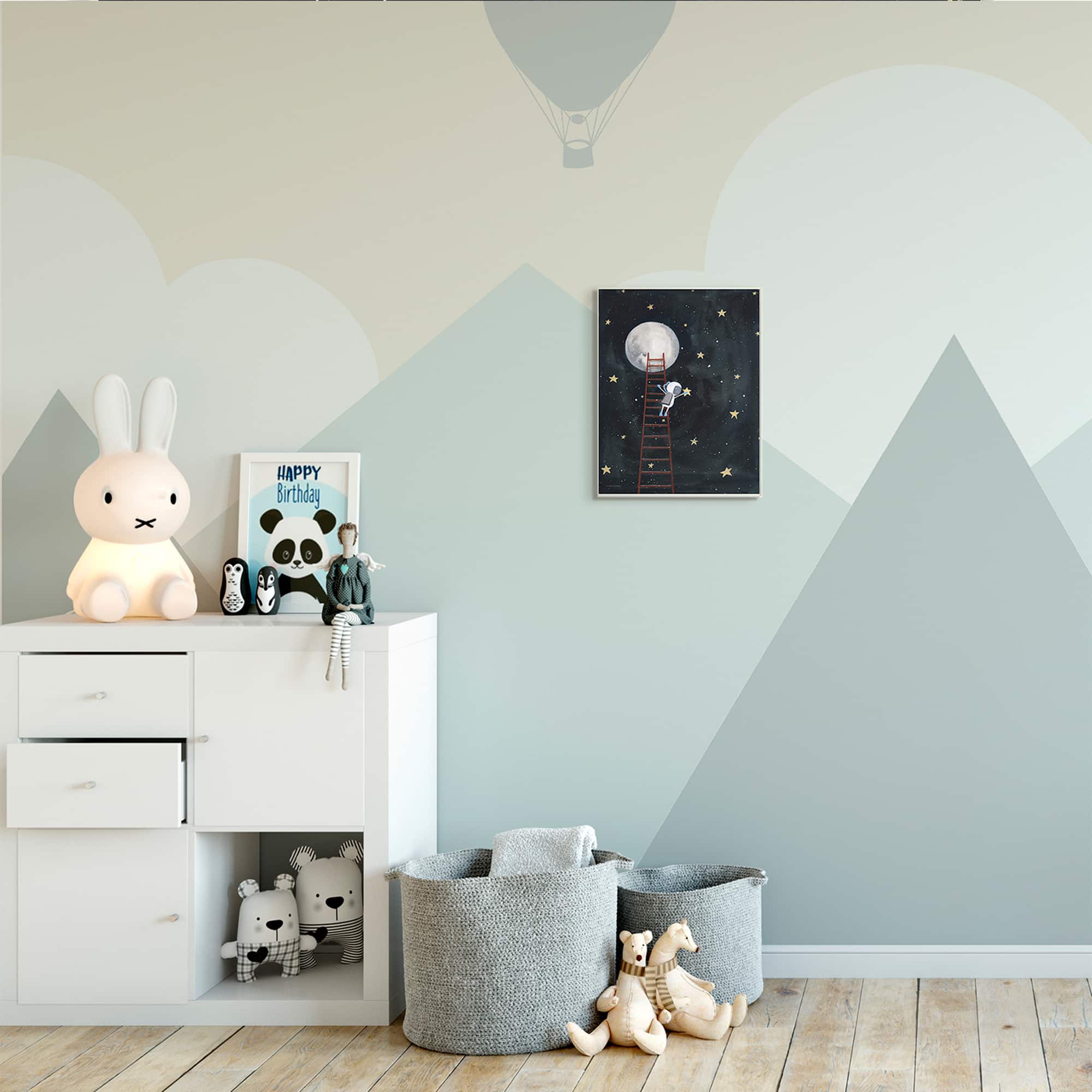 Stupell Industries Astronaut Hanging Stars Outer Space Ladder to Moon Wood Wall Plaque