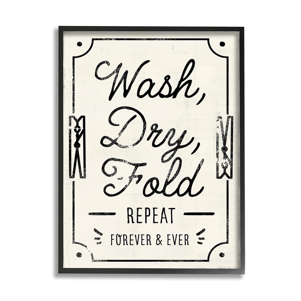 Stupell Industries Charming Retro Laundry Wash Dry Fold Repeat Framed Wall Art