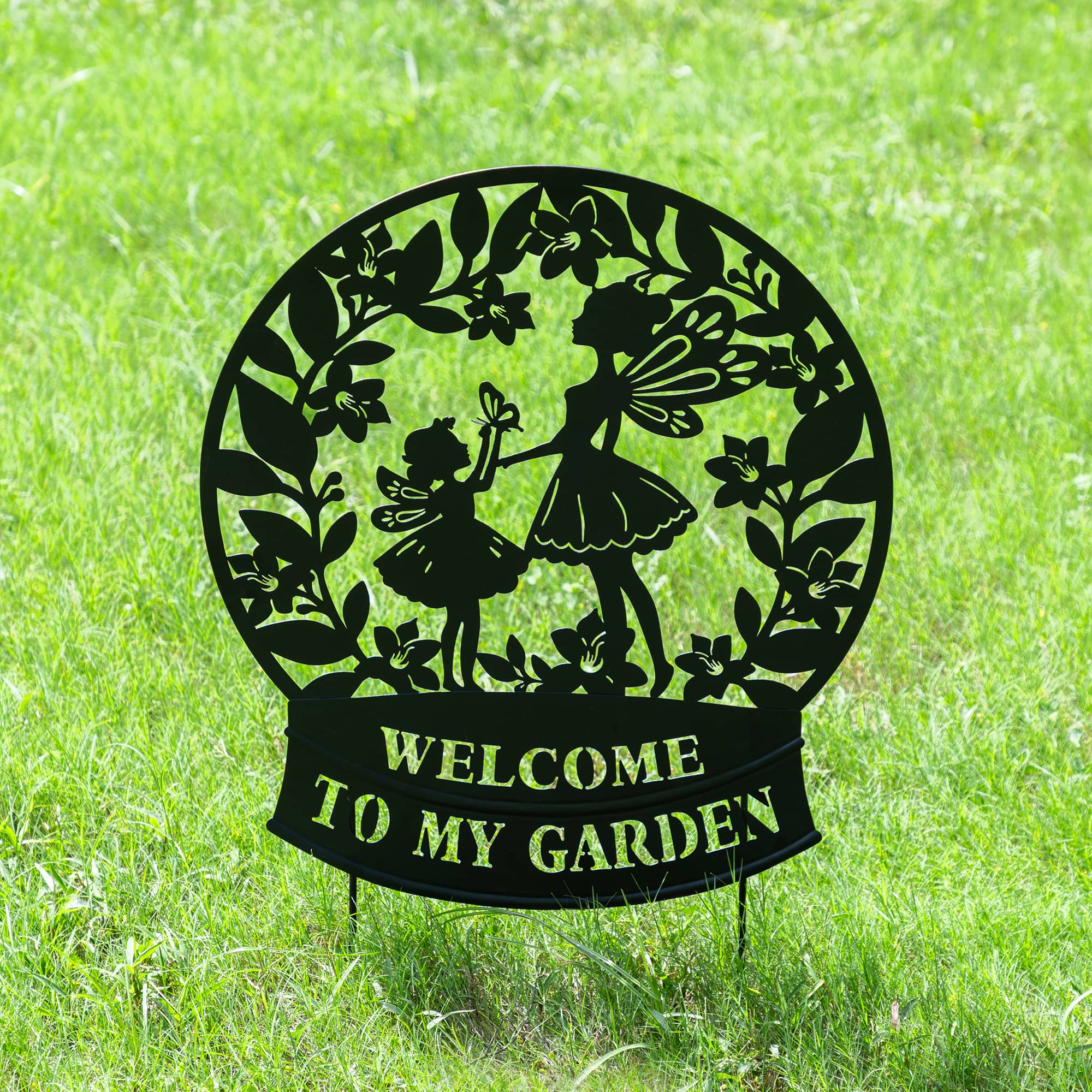Glitzhome® 30" 2-in-1 Painted Metal Flower Fairy Silhouette Garden Yard Stake & Wall Decor