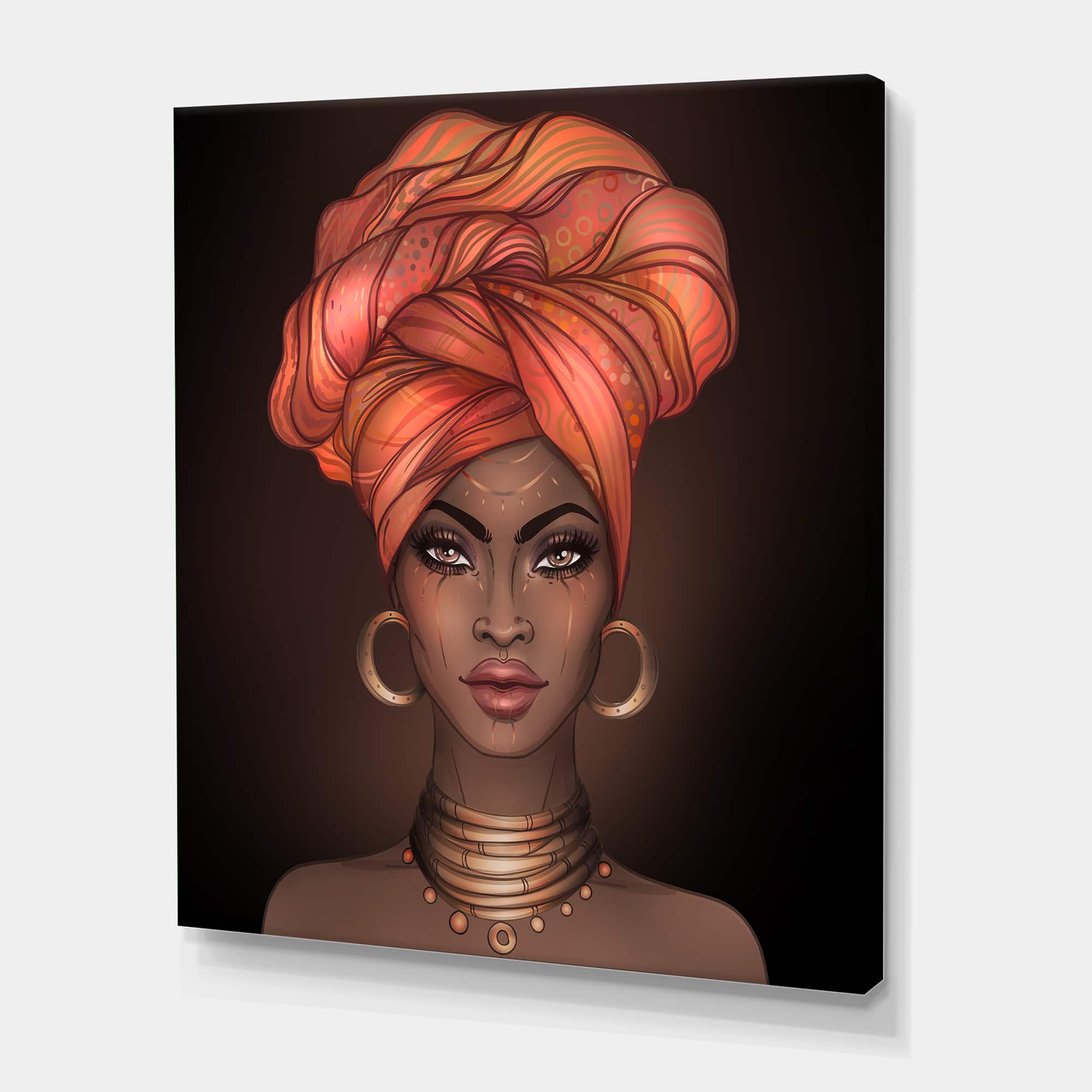 Designart - African American Woman with Turban V - Modern Canvas Wall Art Print