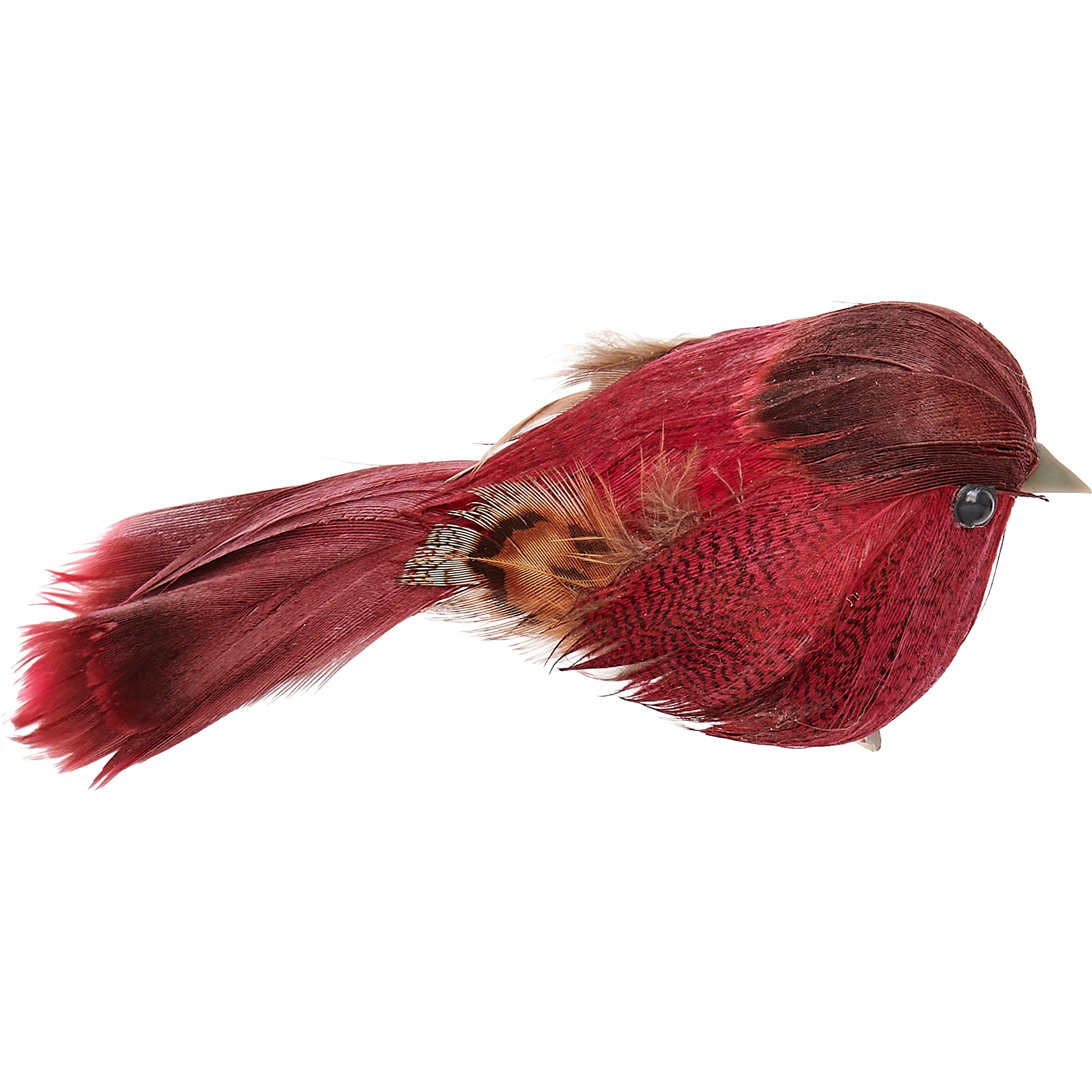 4.5" Burgundy Feathered Bird with Metal Clips, 6ct.