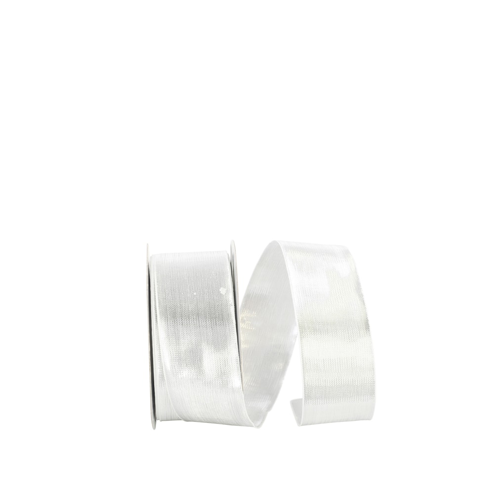 JAM Paper 1.5" x 25yd. Silver Woven Lame 2 Wired Ribbon