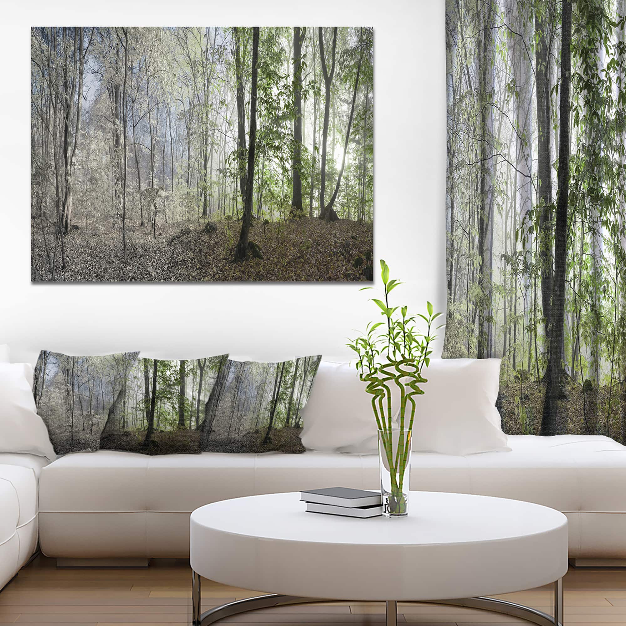 Designart - Green Morning in Forest Panorama - Landscape Canvas Art Print