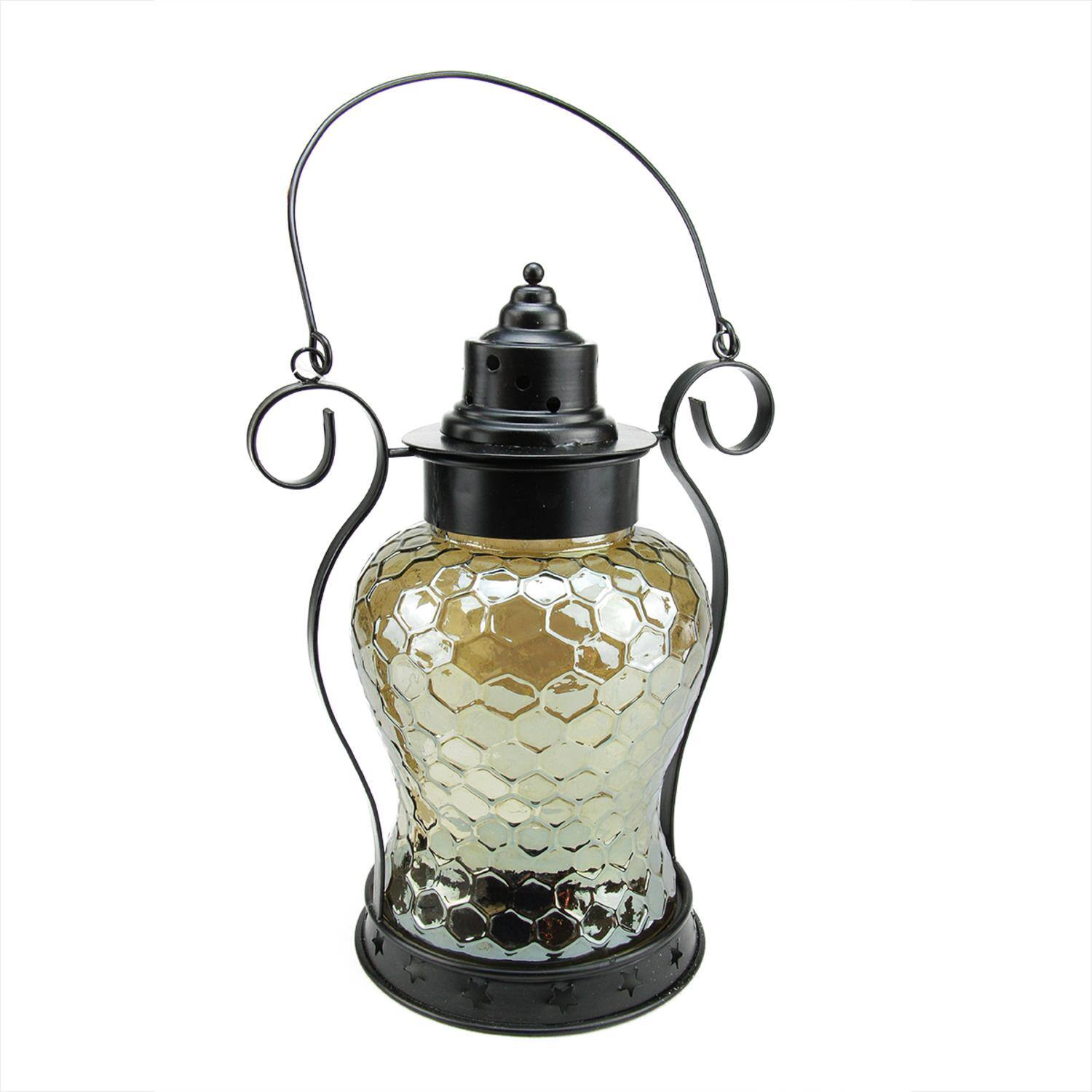 13" Golden Brown Honeycomb Texture Glass Tea Light Holder Lantern