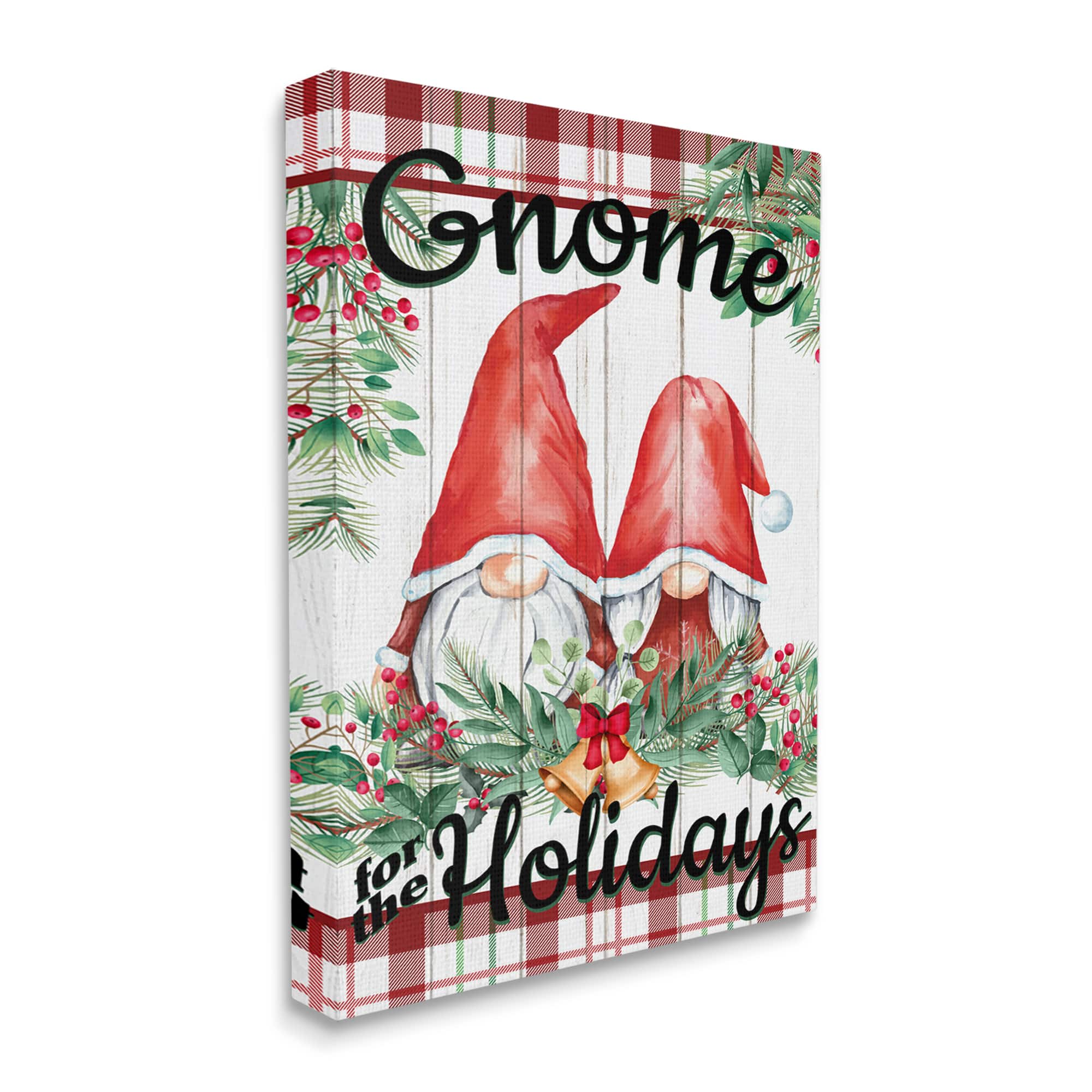 Stupell Industries Gnome For The Holidays Plaid Canvas Wall Art