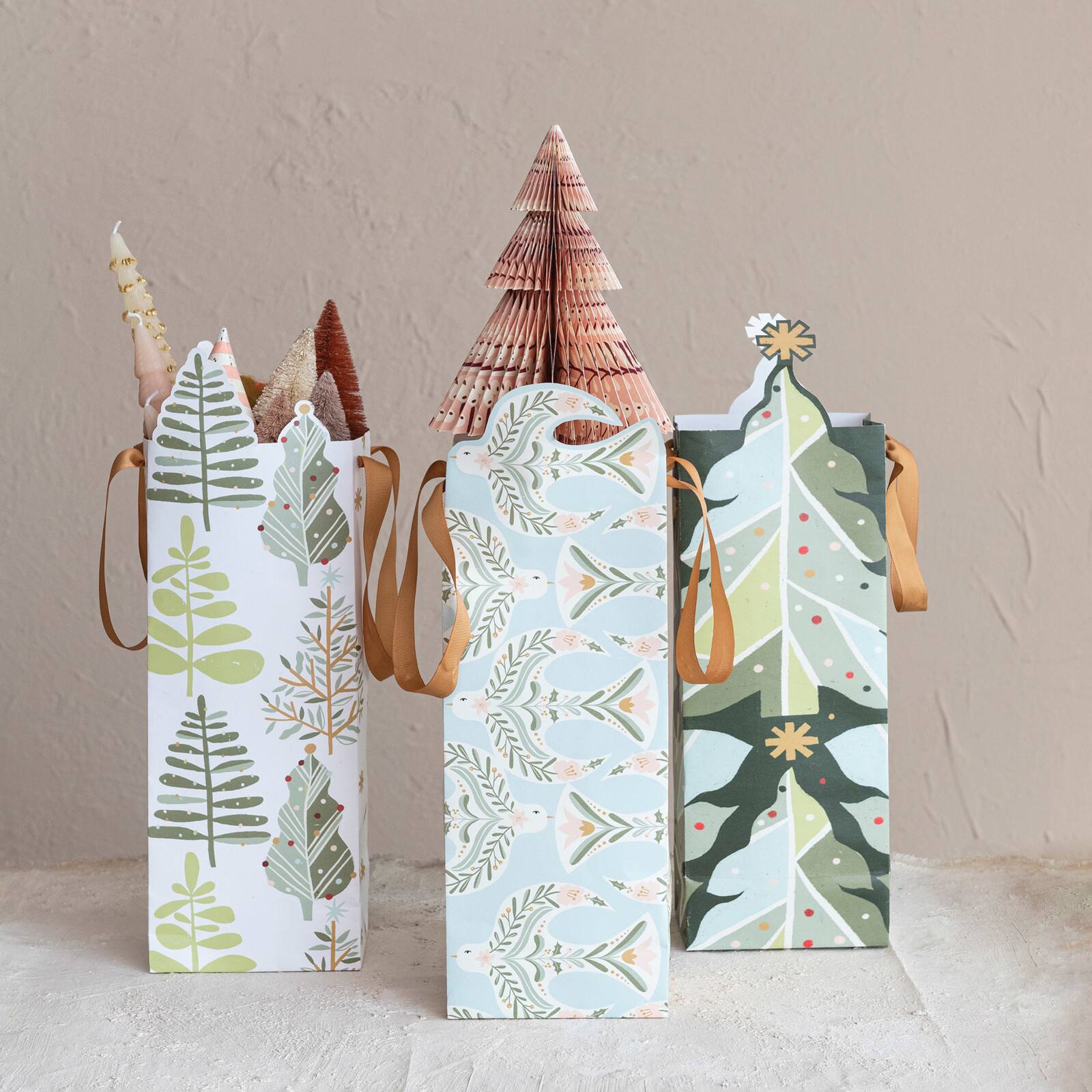 Hello Honey Tree & Dove Pattern Die-Cut Gift Bag, 3ct.