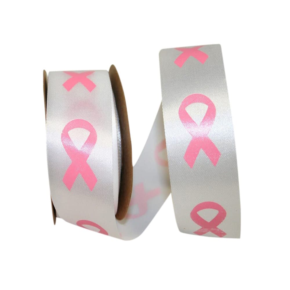 JAM Paper 1.375" x 25yd. White Breast Cancer Awareness Symbol Ribbon