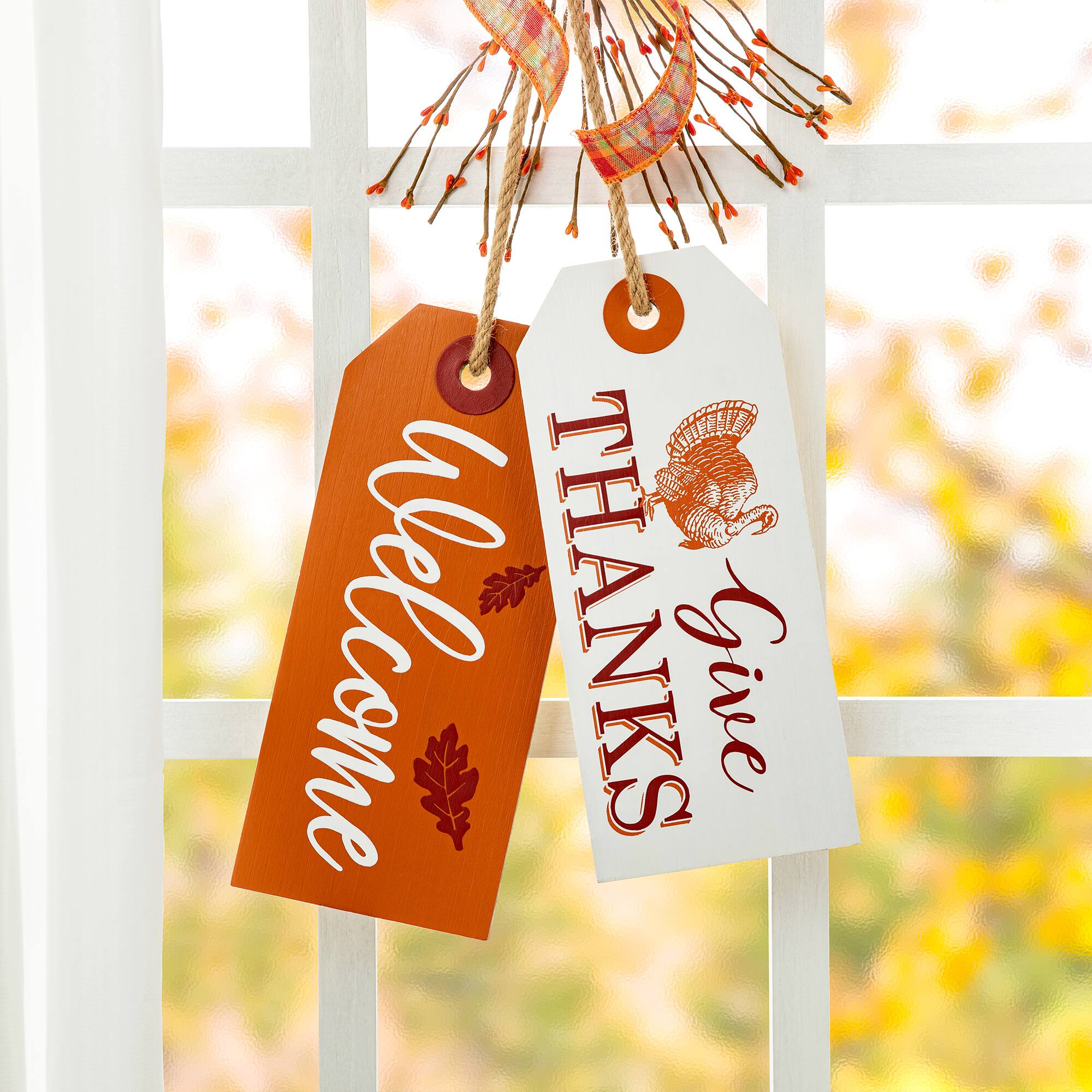 Glitzhome® 24" Thanksgiving Wooden "Give Thanks" Door Hanger