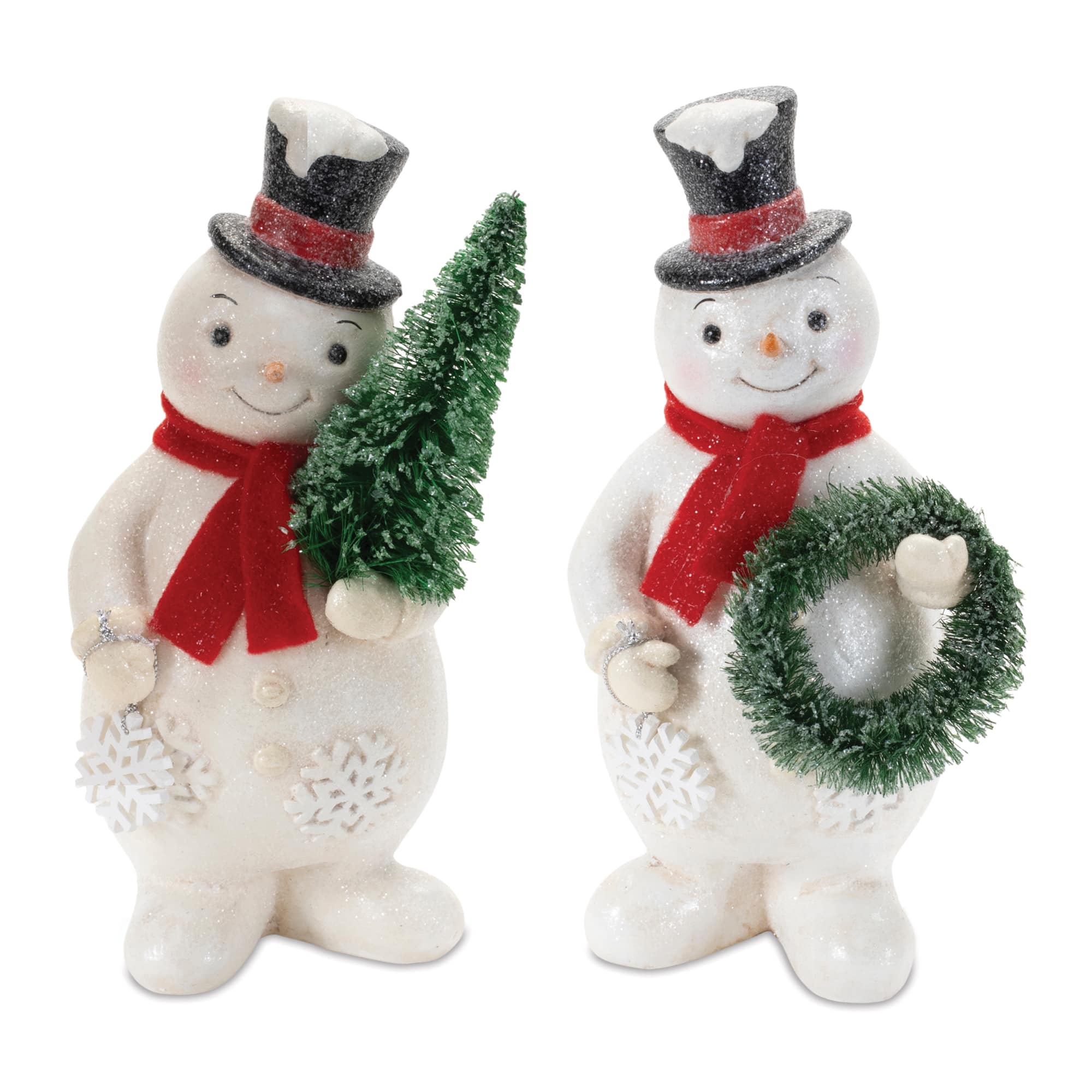 Glittered Snowman Figurine Set