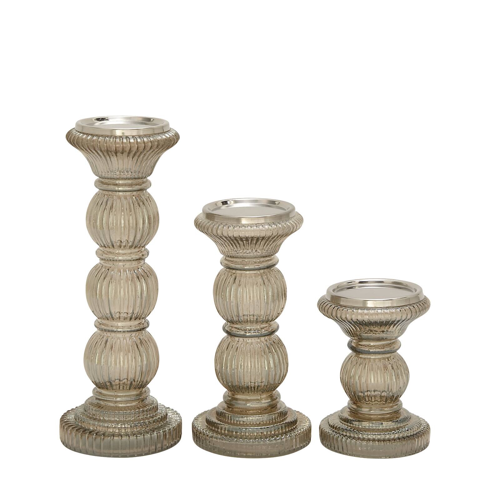 Clear Glass Traditional Candle Holder Set