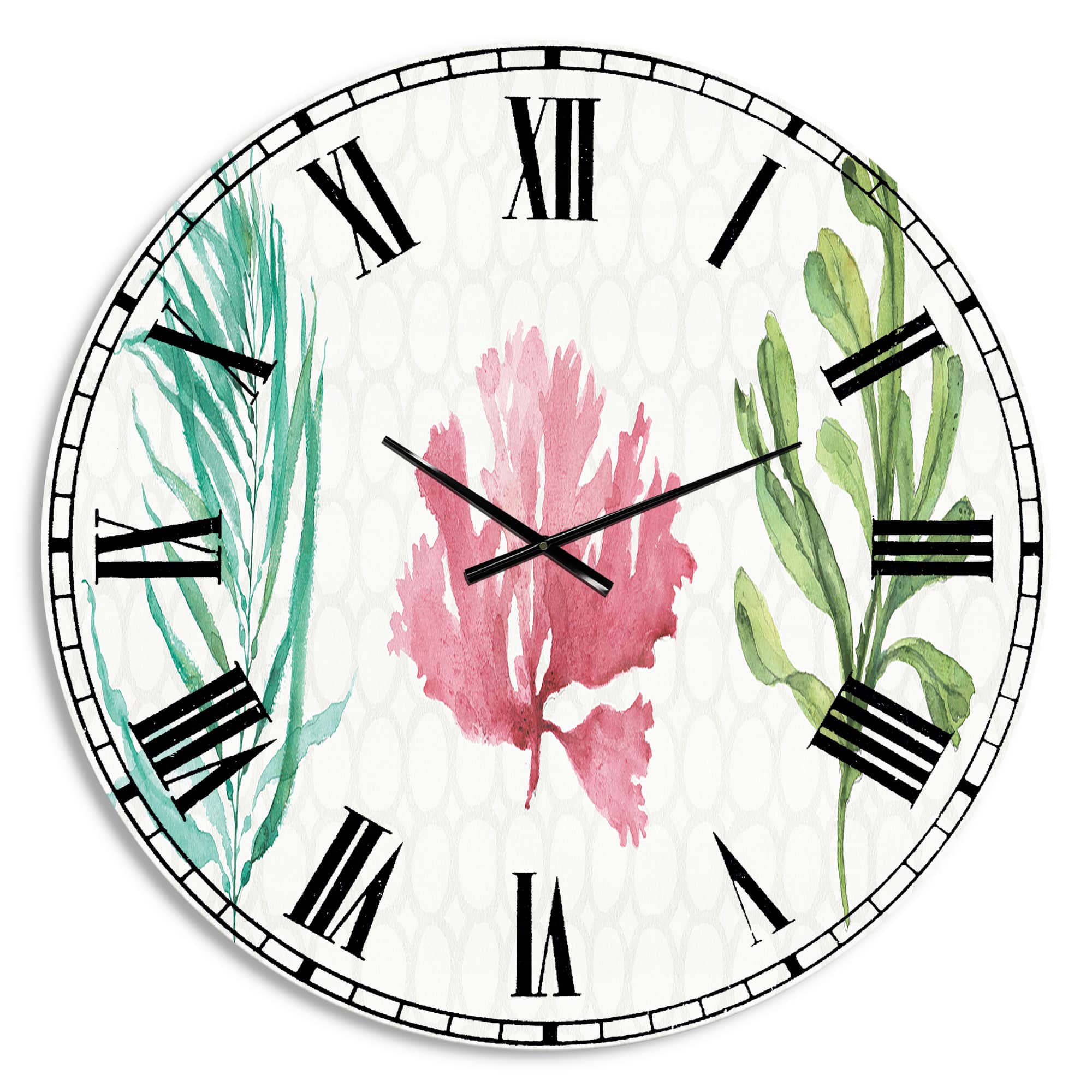 Designart Mixed Botanical Green Leaves II Farmhouse Wall Clock