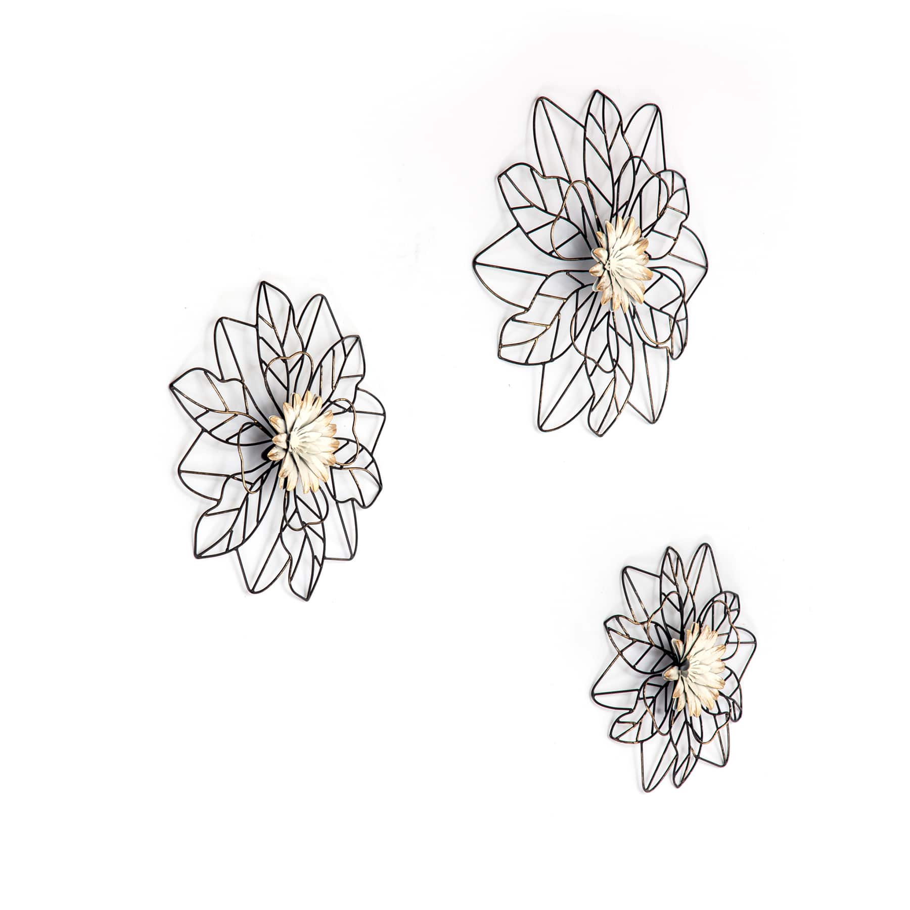 Habitat Decor Maggie Black & Gold Flower Metal Wall Art Set