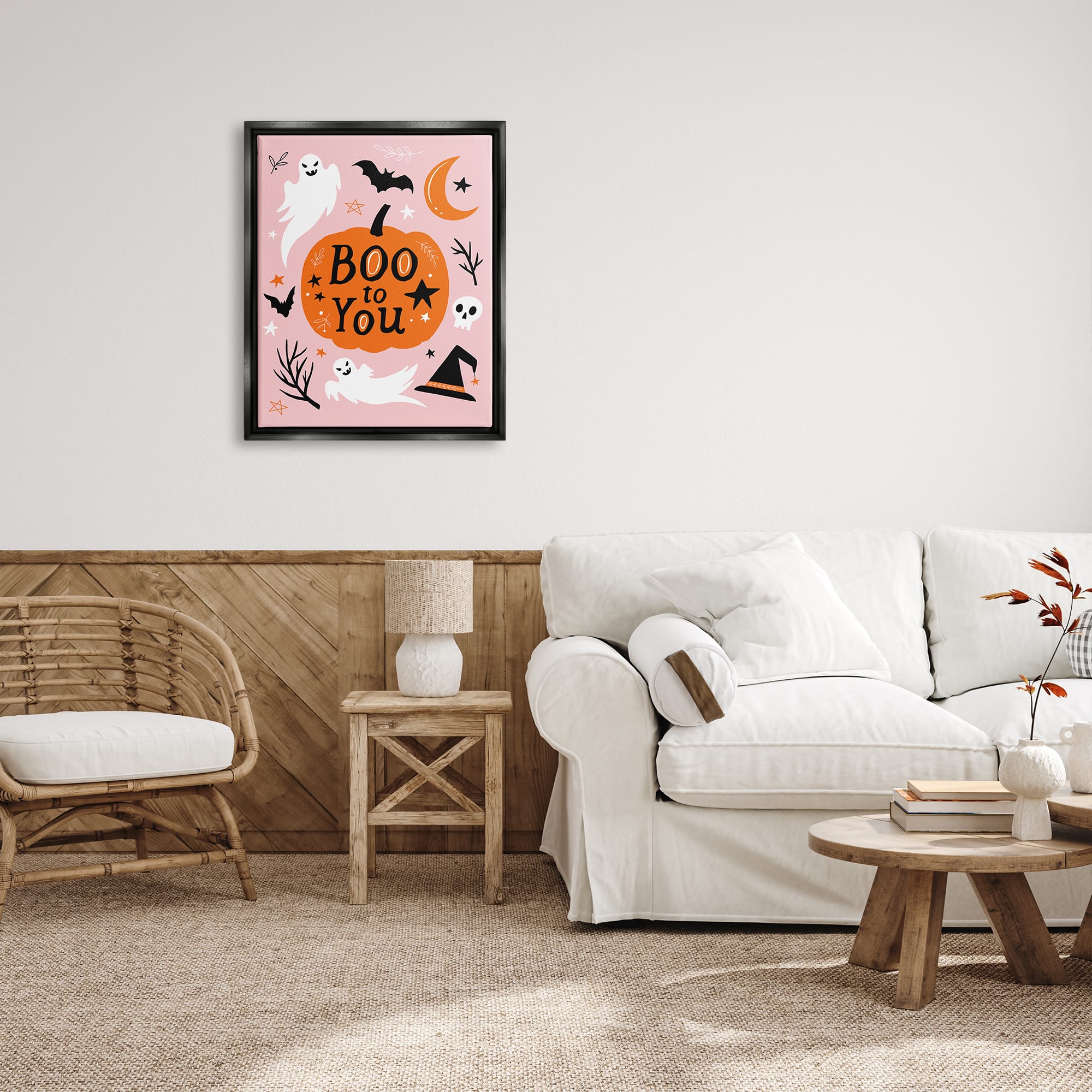 Stupell Industries Boo to You Halloween Elements Framed Floater Canvas Wall Art