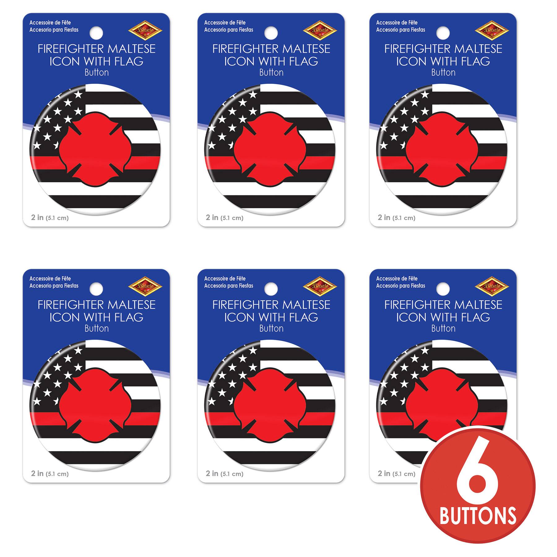Beistle 2" Red Firefighter Maltese Icon with Flag Buttons, 6ct.