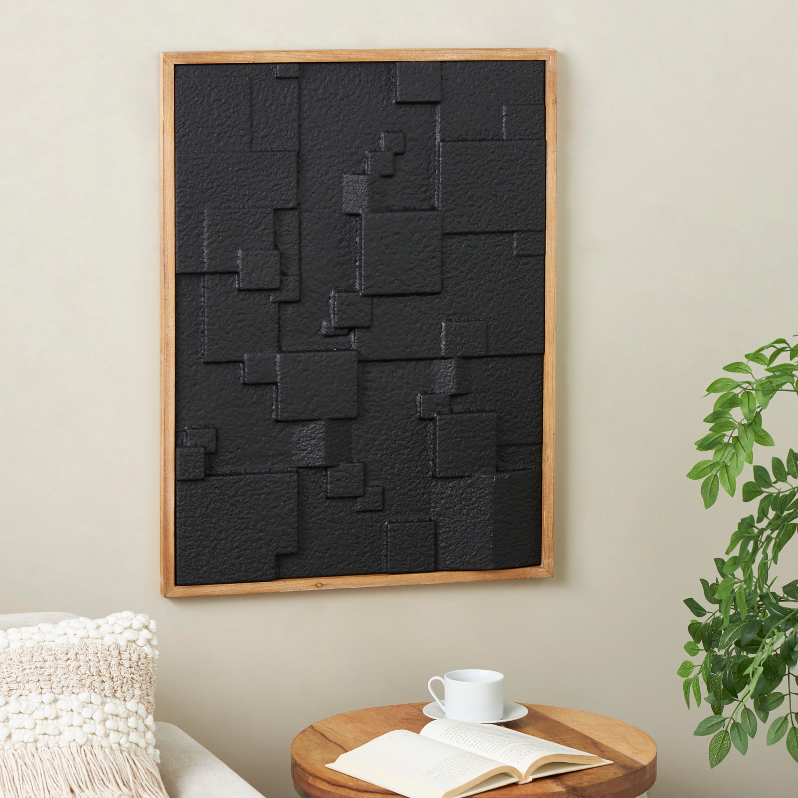 31.5" Black Wood Geometric Dimensional Textured Shapes Home Wall Décor