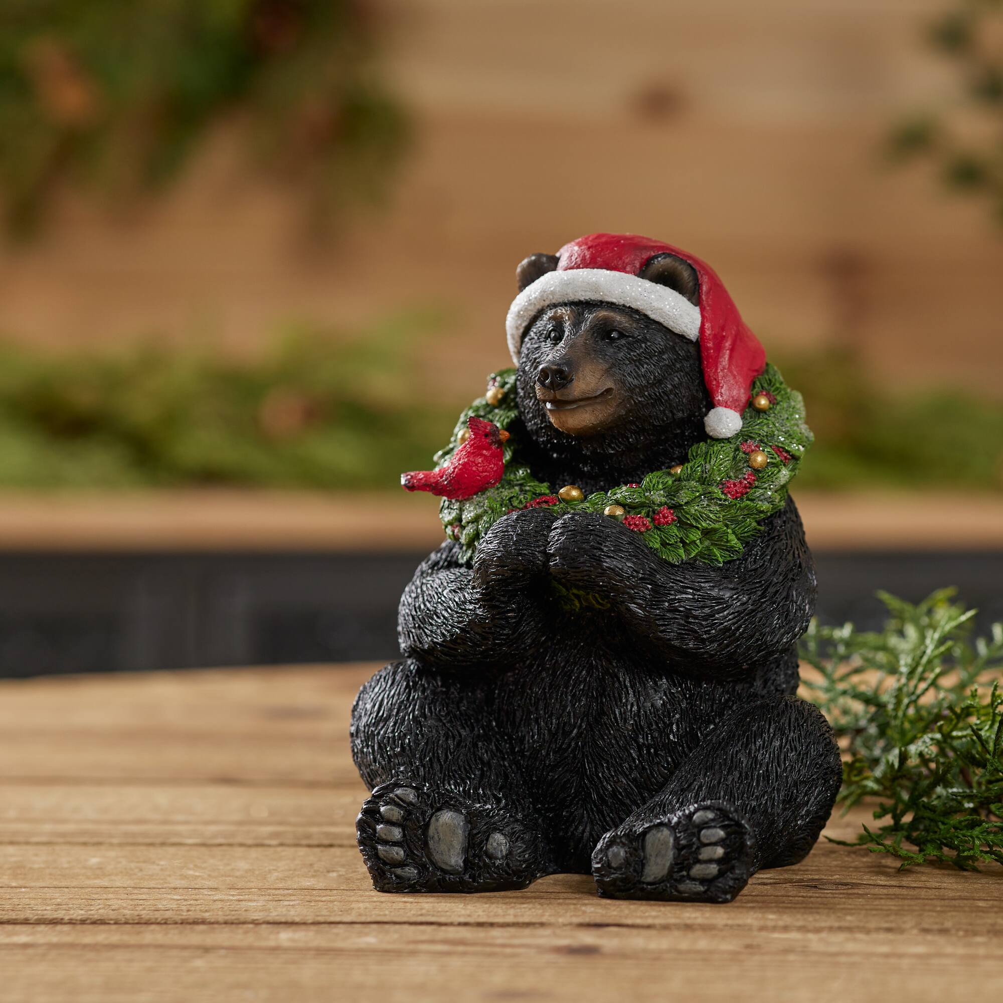 Melrose 7" Black Holiday Bear with Santa Hat